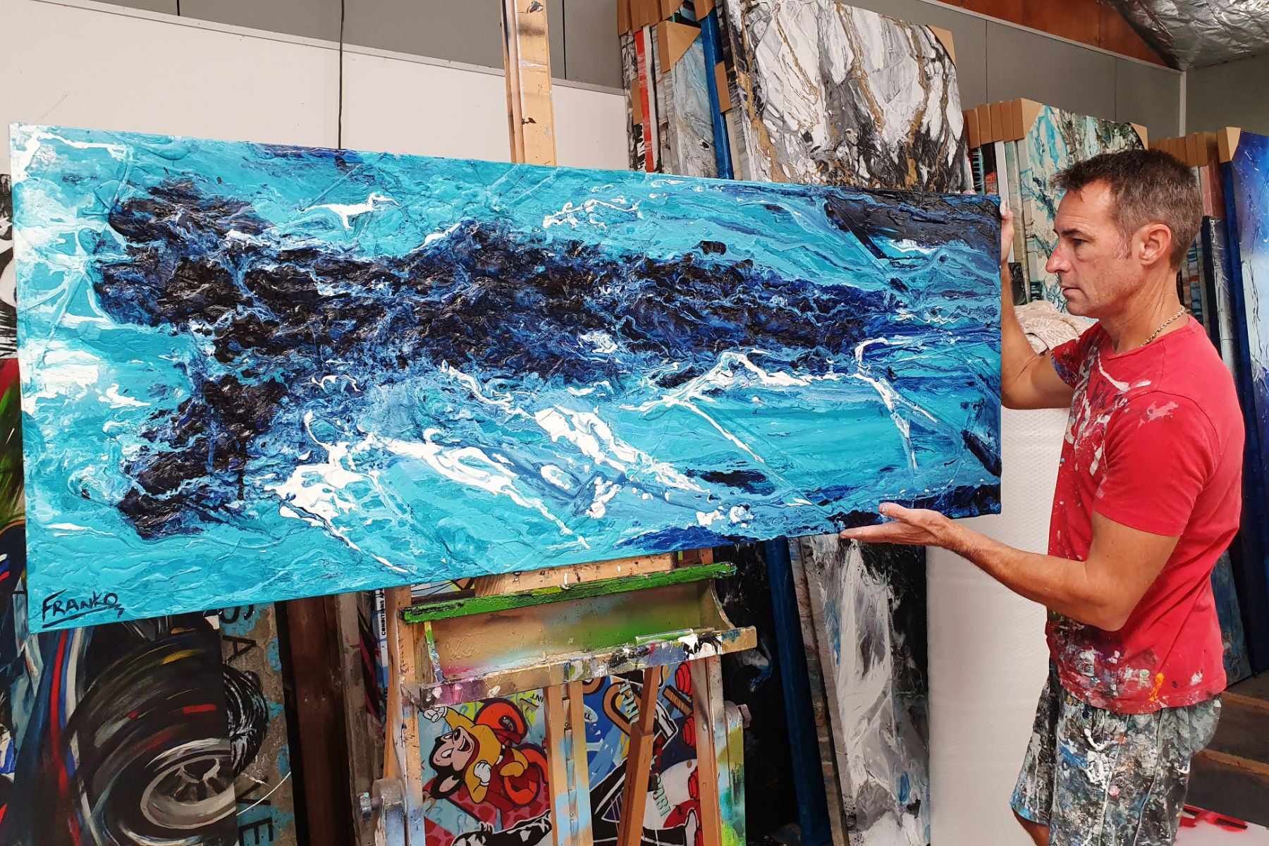 Blue Myth 2 160cm x 60cm Blue Textured Abstract Painting (SOLD)-Abstract-[Franko Artist]-[Gold Coast]-[Brisbane]-[Huge]-Franklin Art Studio