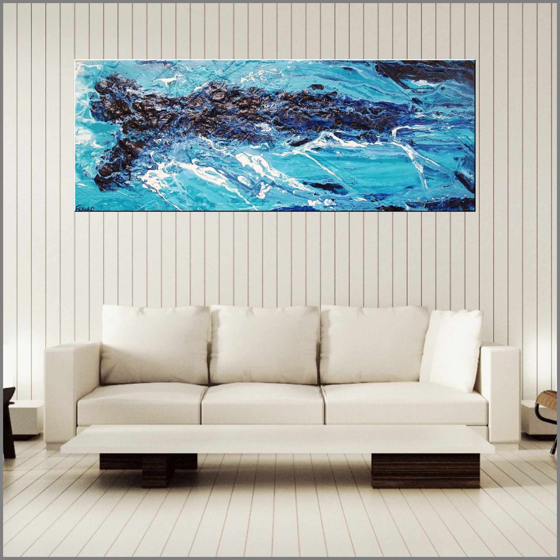 Blue Myth 2 160cm x 60cm Blue Textured Abstract Painting (SOLD)-Abstract-Franko-[Franko]-[huge_art]-[Australia]-Franklin Art Studio