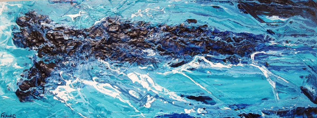 Blue Myth 2 160cm x 60cm Blue Textured Abstract Painting (SOLD)-Abstract-[Franko ]-[Gallery]-[popular]-[Australia]-Franklin Art Studio