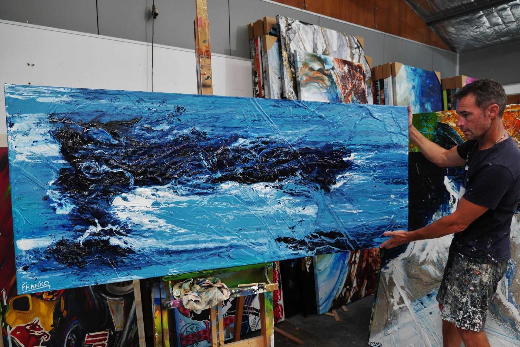 Blue Myth 200cm x 80cm Blue Textured Abstract Painting (SOLD)-Abstract-Franko-[franko_artist]-[Art]-[interior_design]-Franklin Art Studio