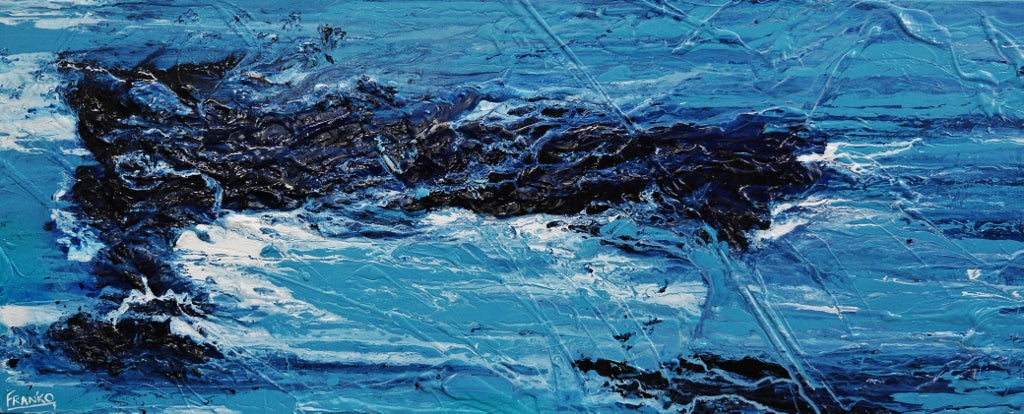 Blue Myth 200cm x 80cm Blue Textured Abstract Painting (SOLD)-Abstract-Franko-[Franko]-[Australia_Art]-[Art_Lovers_Australia]-Franklin Art Studio