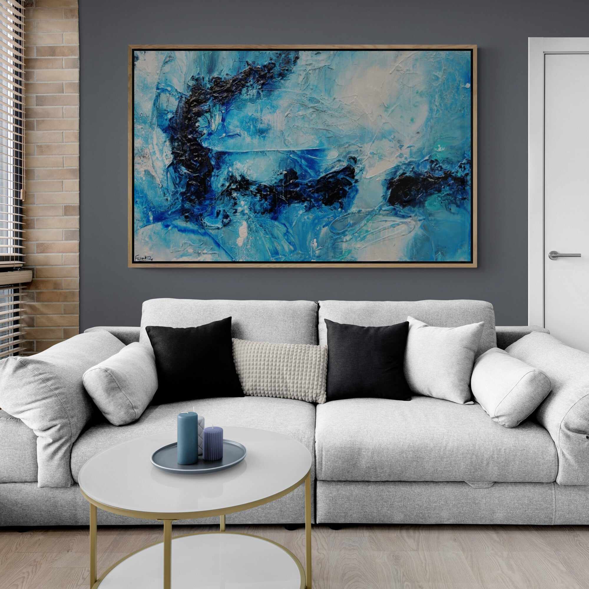 Blue Oyster Bay 160cm x 100cm Blue White Textured Abstract Painting (SOLD)-Abstract-[Franko]-[Artist]-[Australia]-[Painting]-Franklin Art Studio
