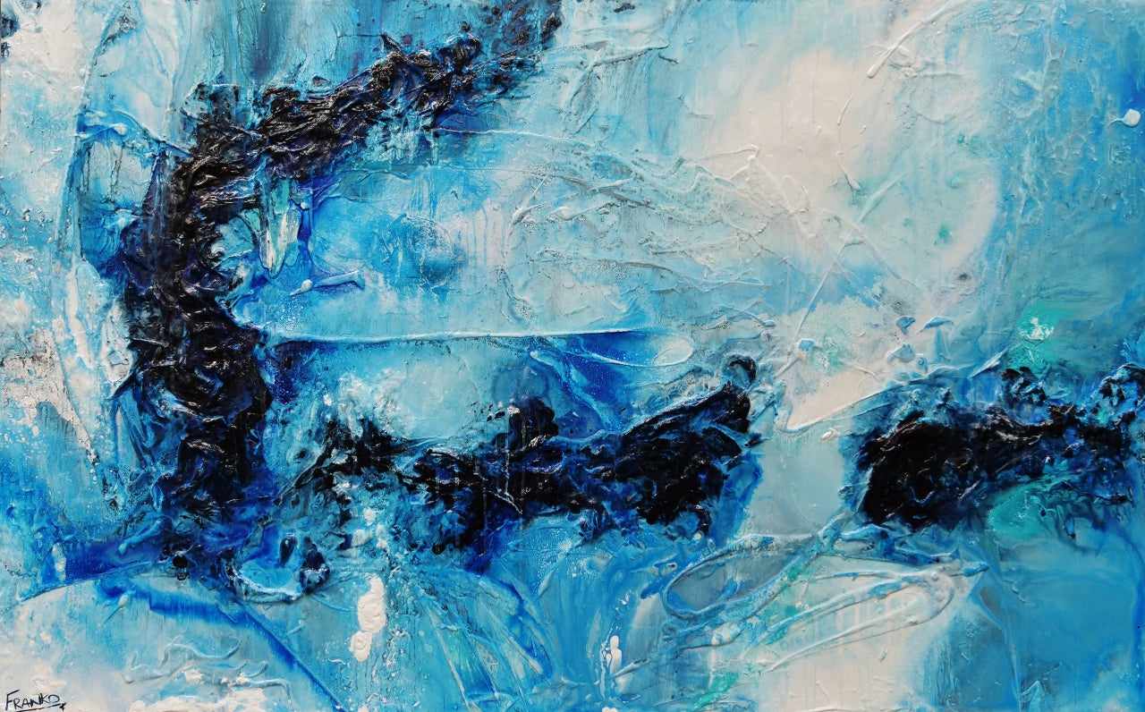 Blue Oyster Bay 160cm x 100cm Blue White Textured Abstract Painting (SOLD)-Abstract-Franko-[Franko]-[Australia_Art]-[Art_Lovers_Australia]-Franklin Art Studio