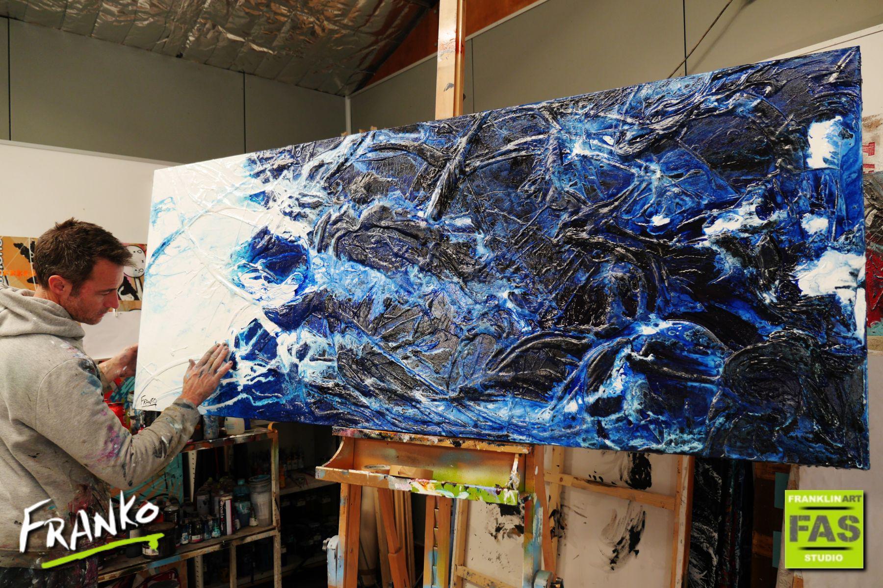 Blue Persona 200cm x 80cm Blue White Ink Acrylic Textured Abstract Painting (SOLD)-Abstract-Franko-[franko_artist]-[Art]-[interior_design]-Franklin Art Studio