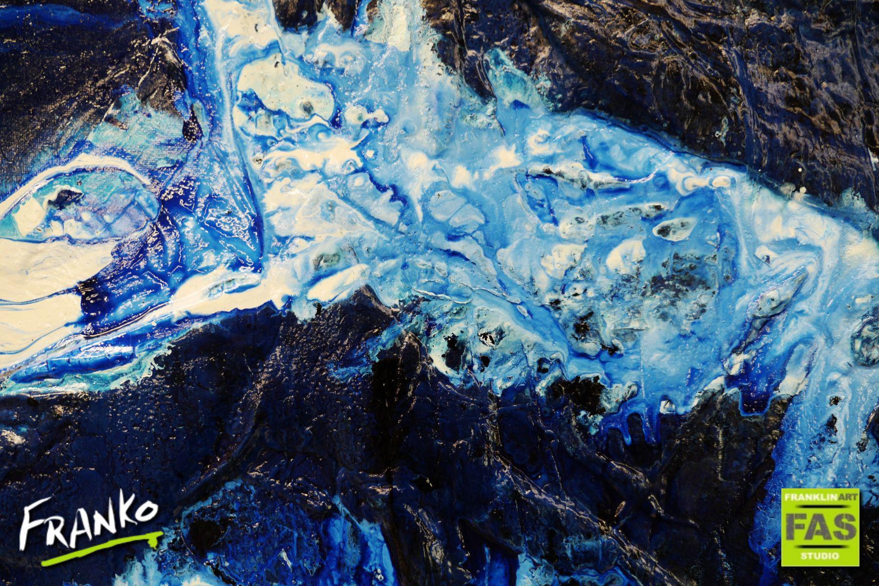 Blue Persona 200cm x 80cm Blue White Ink Acrylic Textured Abstract Painting (SOLD)
