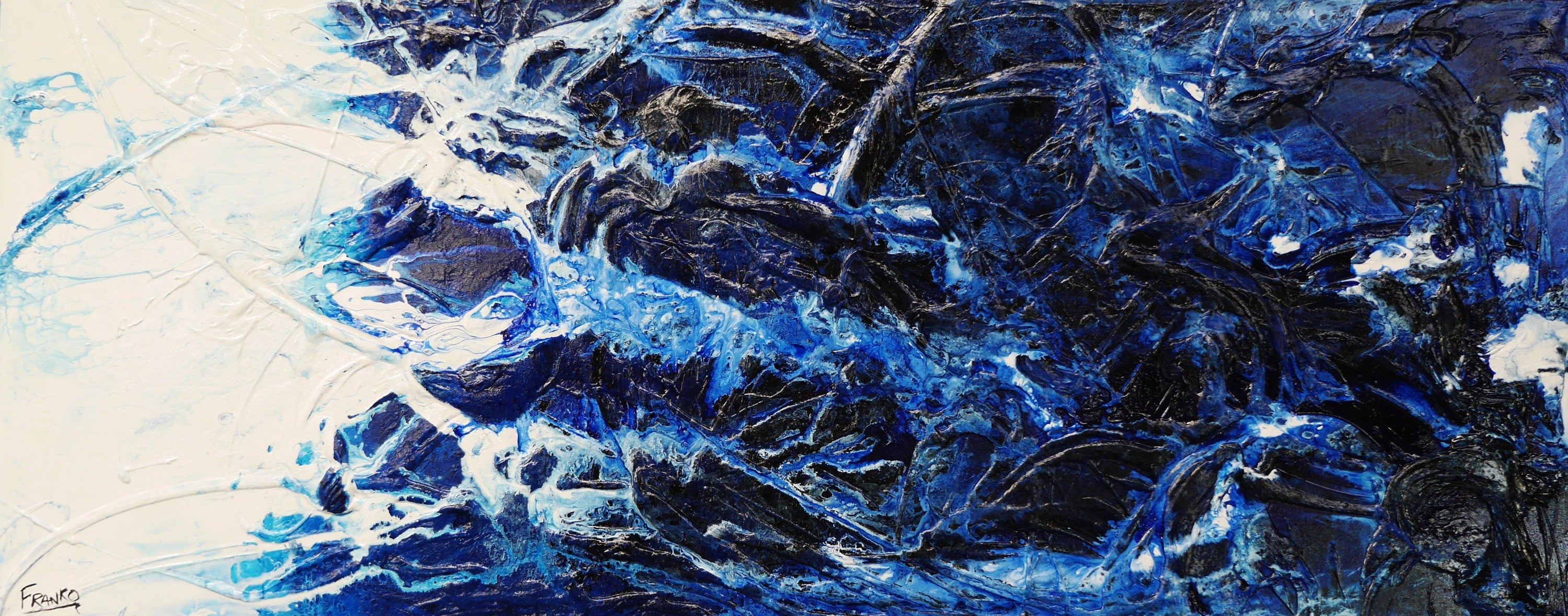 Blue Persona 200cm x 80cm Blue White Ink Acrylic Textured Abstract Painting (SOLD)-Abstract-Franko-[Franko]-[Australia_Art]-[Art_Lovers_Australia]-Franklin Art Studio