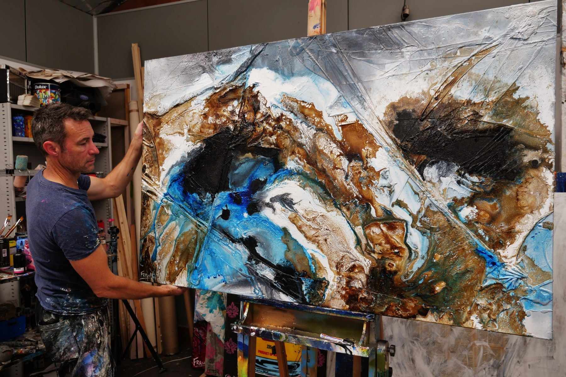 Blue Russian 160cm x 100cm Blue Rust Textured Abstract Painting (SOLD)-Abstract-[Franko Artist]-[Gold Coast]-[Brisbane]-[Huge]-Franklin Art Studio