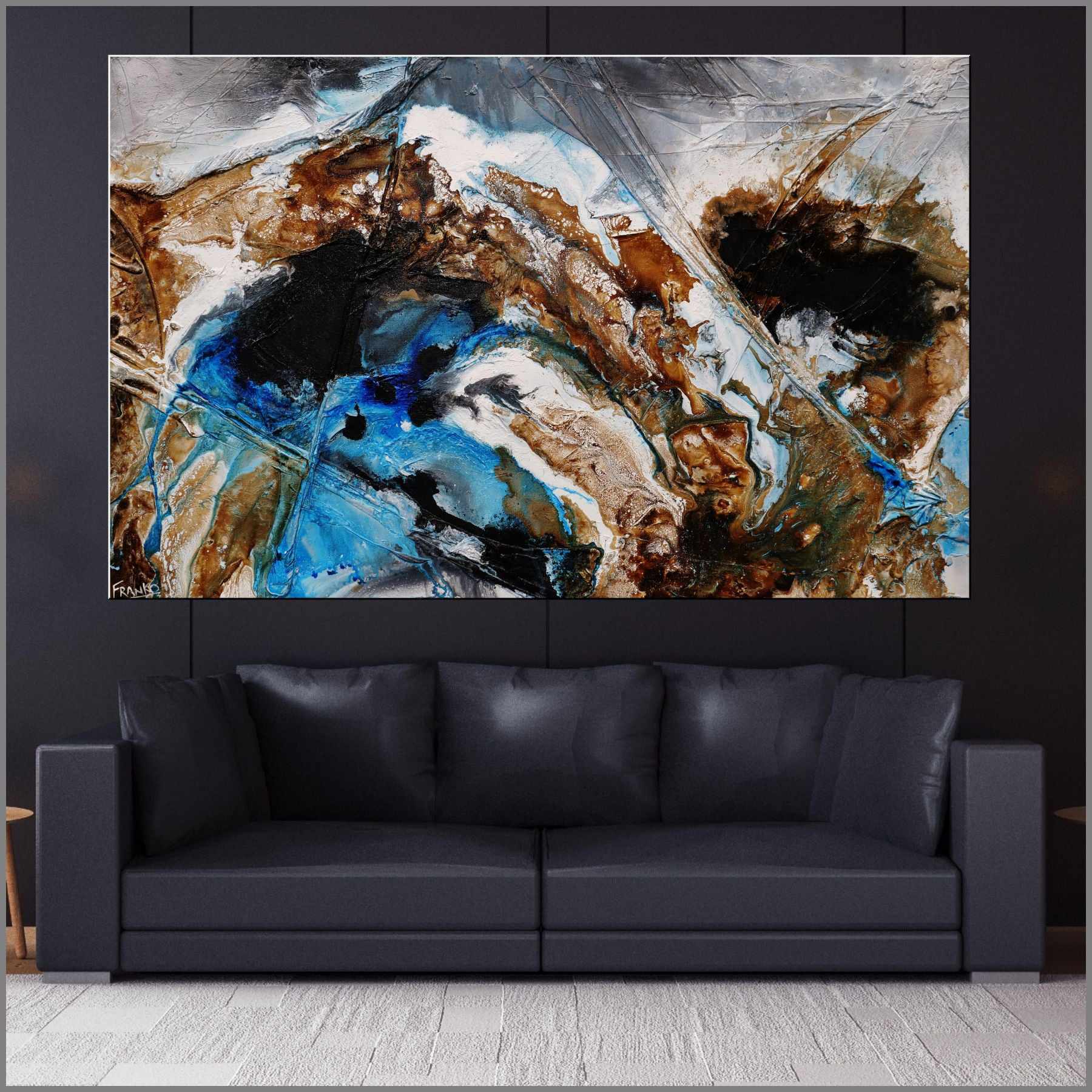Blue Russian 160cm x 100cm Blue Rust Textured Abstract Painting (SOLD)-Abstract-Franko-[huge]-[Australian]-[best Selling]-Franklin Art Studio