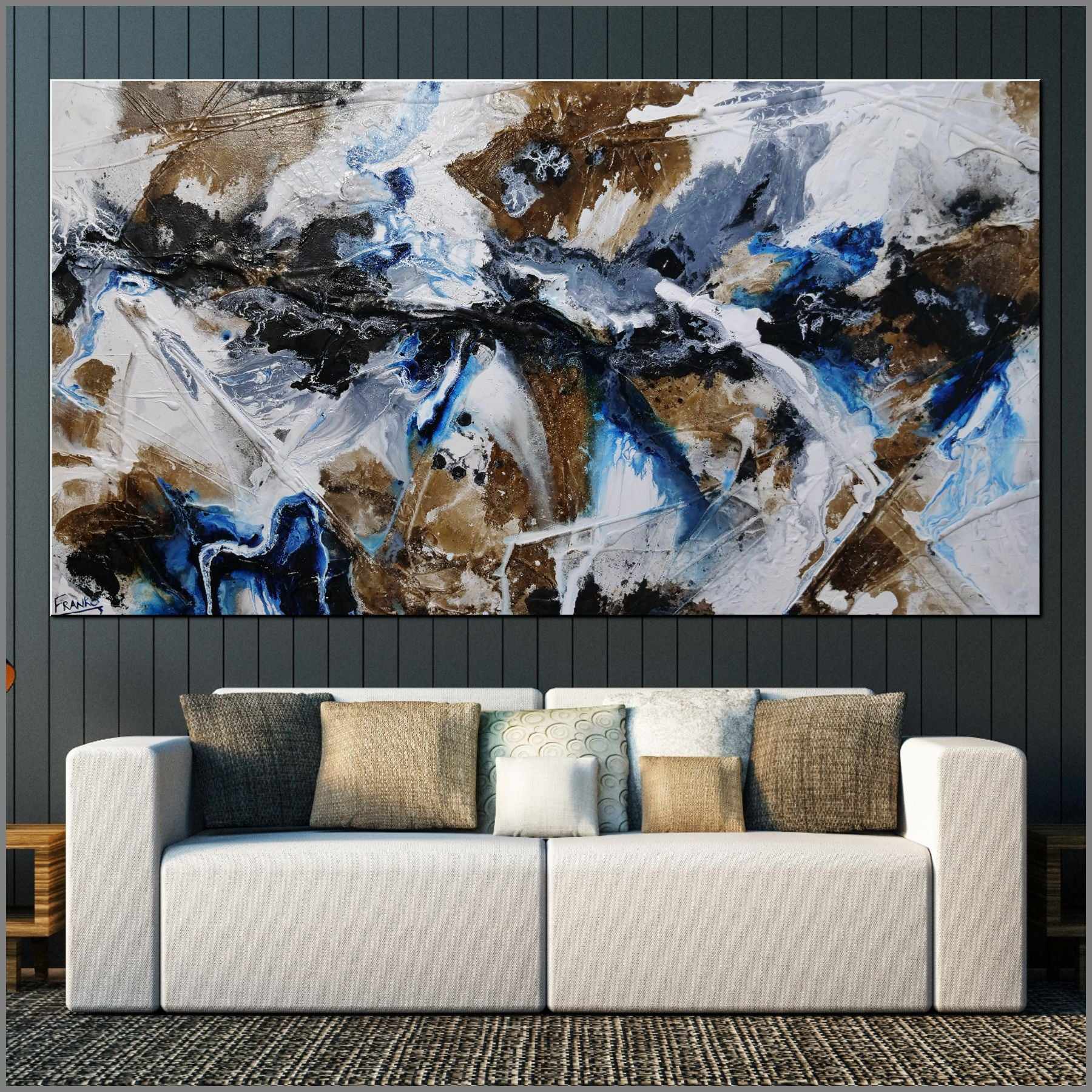 Blue Rust 190cm x 100cm Blue Rust Textured Abstract Painting (SOLD)-Abstract-Franko-[Franko]-[huge_art]-[Australia]-Franklin Art Studio