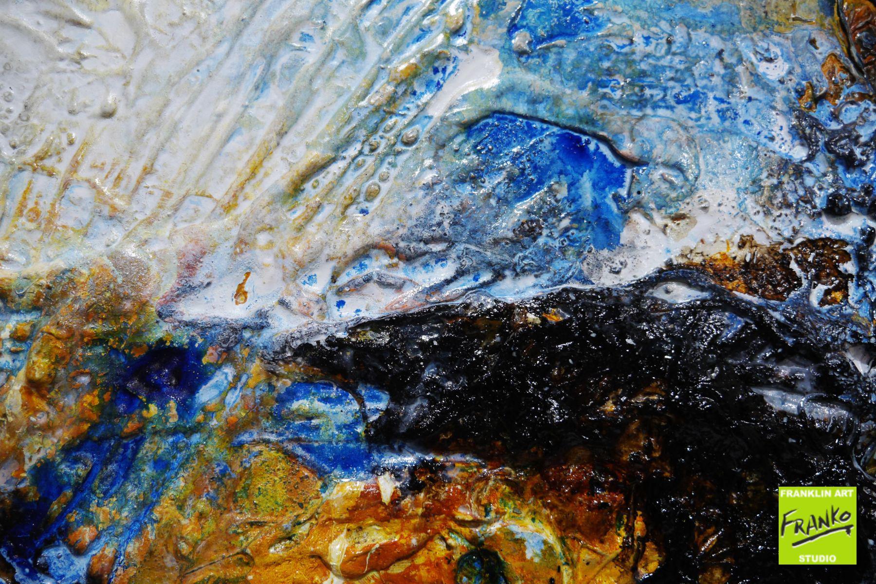 Blue Sienna 240cm x 100cm Sienna Blue Black Textured Abstract Painting (SOLD)