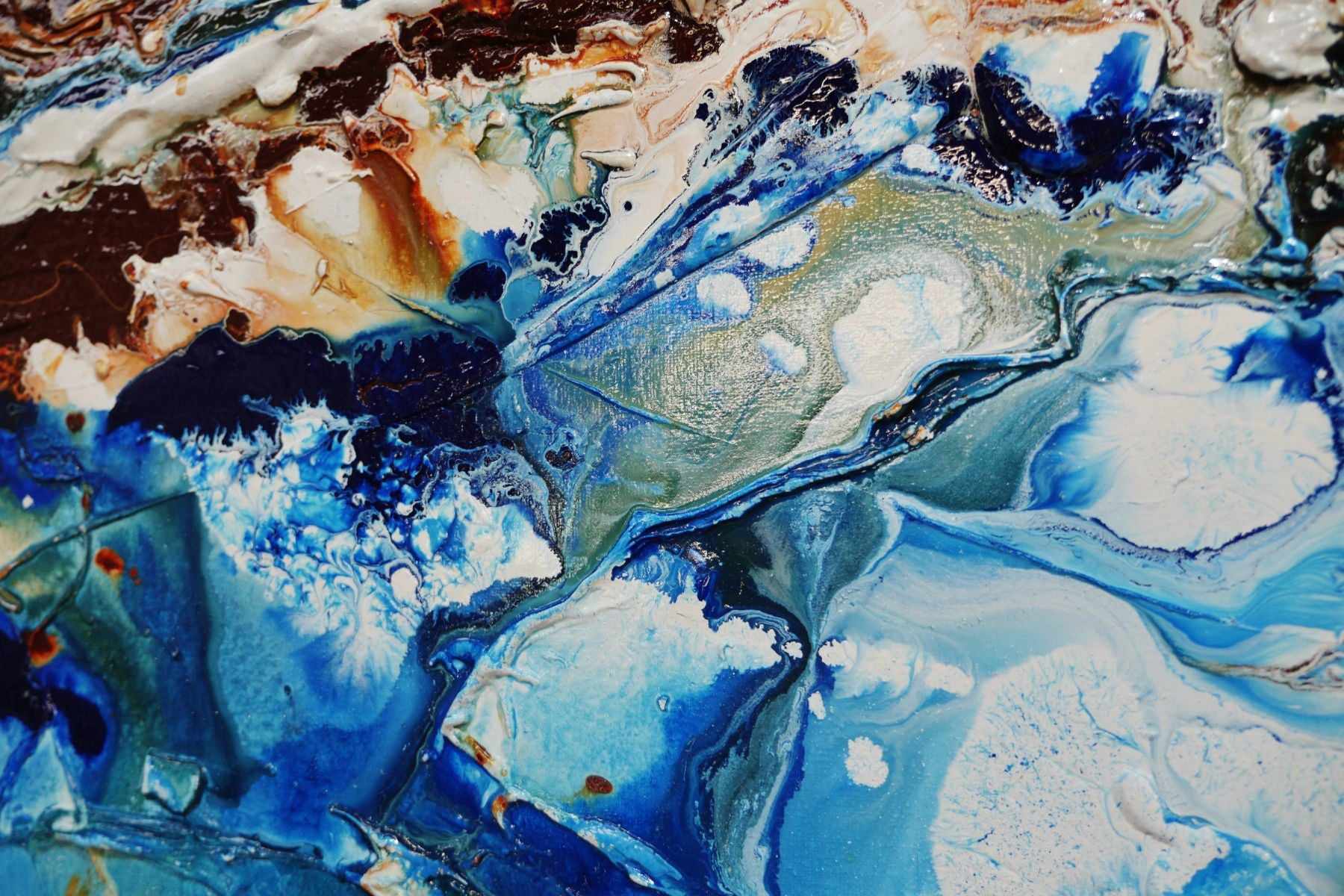 Blue Silk 240cm x 100cm Brown Blue White Textured Abstract Painting (SOLD)-Abstract-[Franko]-[Artist]-[Australia]-[Painting]-Franklin Art Studio