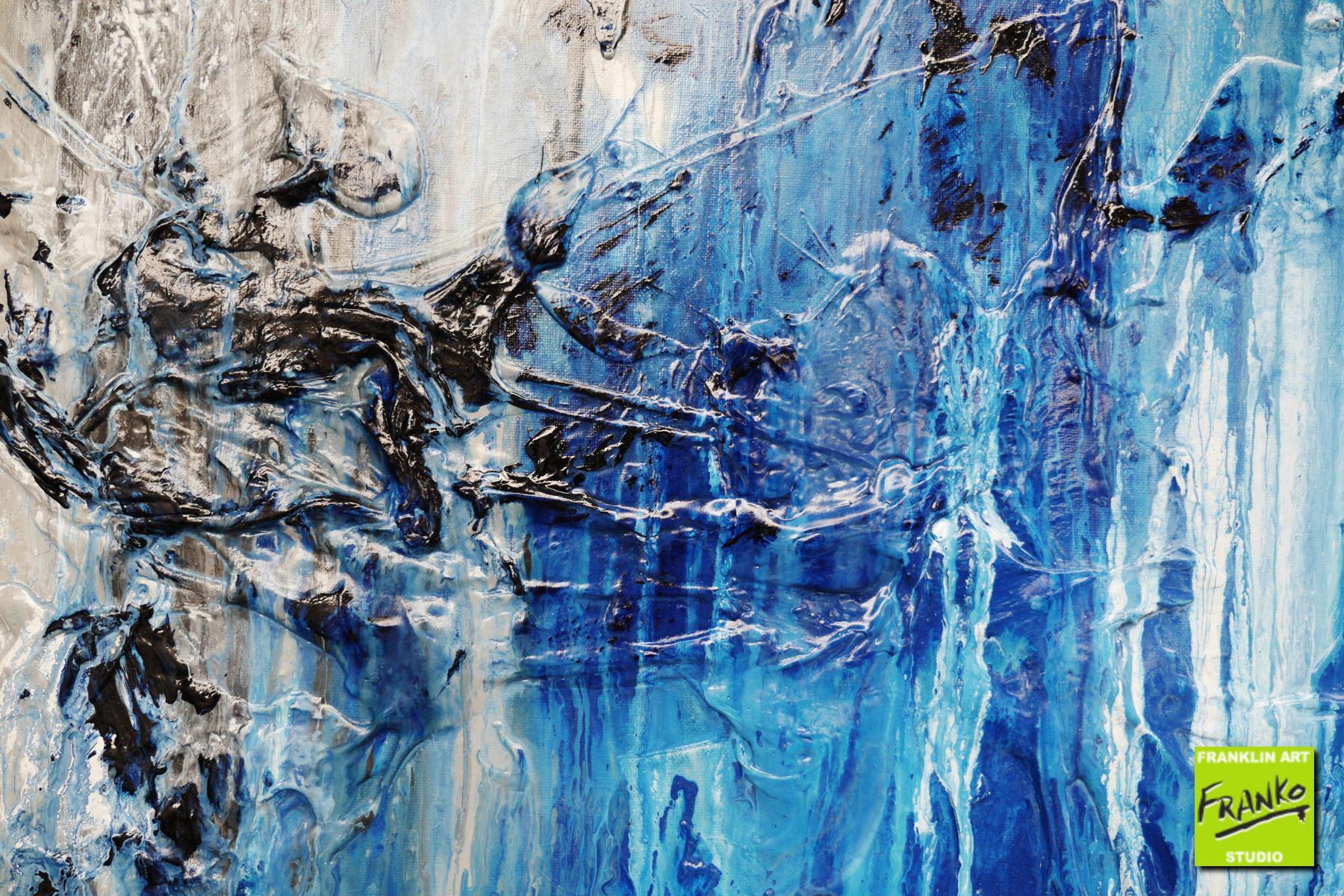 Blue Style 140cm x 100cm Blue White Grey Textured Abstract Painting (SOLD)