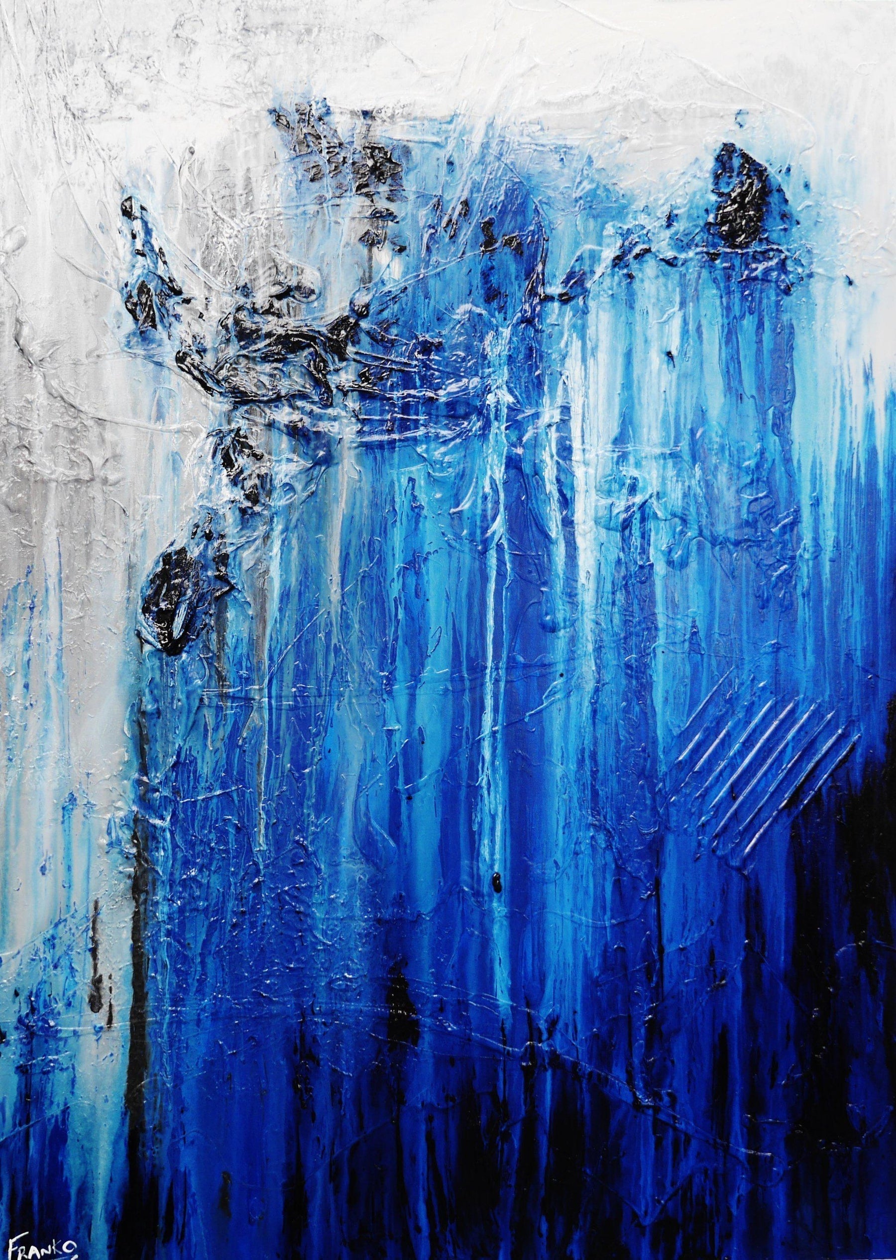 Blue Style 140cm x 100cm Blue White Grey Textured Abstract Painting (SOLD)-Abstract-Franko-[Franko]-[Australia_Art]-[Art_Lovers_Australia]-Franklin Art Studio