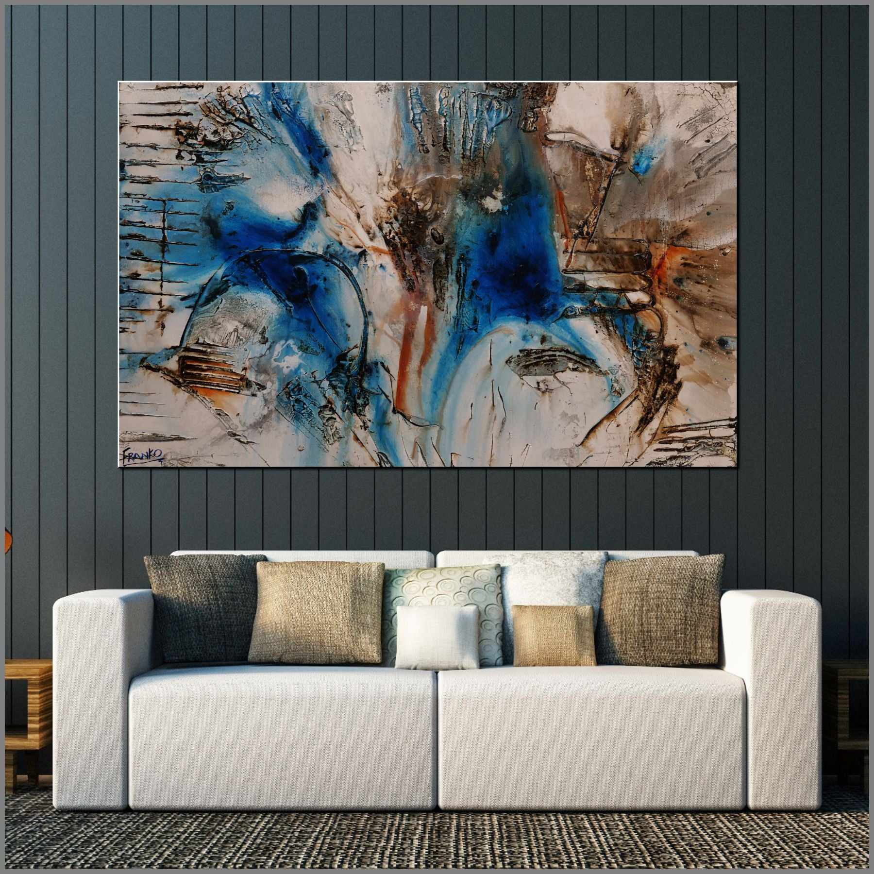 Blue Vega 160cm x 100cm Blue Rust Textured Abstract Painting (SOLD)-Abstract-Franko-[Franko]-[huge_art]-[Australia]-Franklin Art Studio