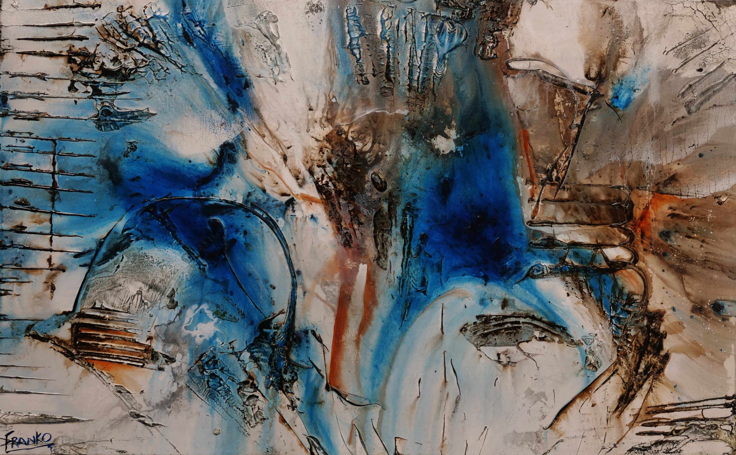 Blue Vega 160cm x 100cm Blue Rust Textured Abstract Painting (SOLD)-Abstract-Franko-[Franko]-[Australia_Art]-[Art_Lovers_Australia]-Franklin Art Studio