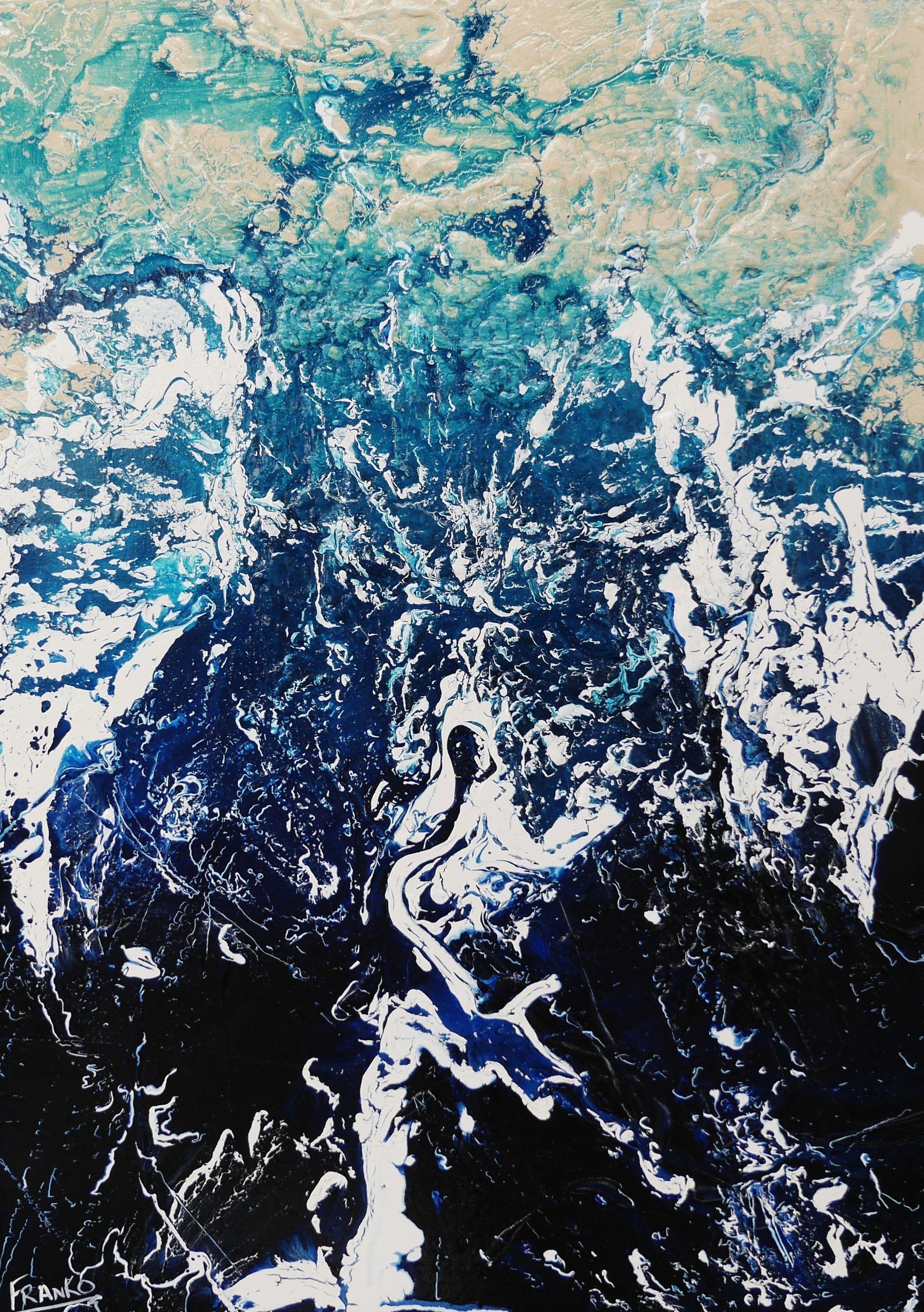Blue Wash 140cm x 100cm Blue Cream White Textured Abstract Painting (SOLD)-Abstract-[Franko ]-[Gallery]-[popular]-[Australia]-Franklin Art Studio