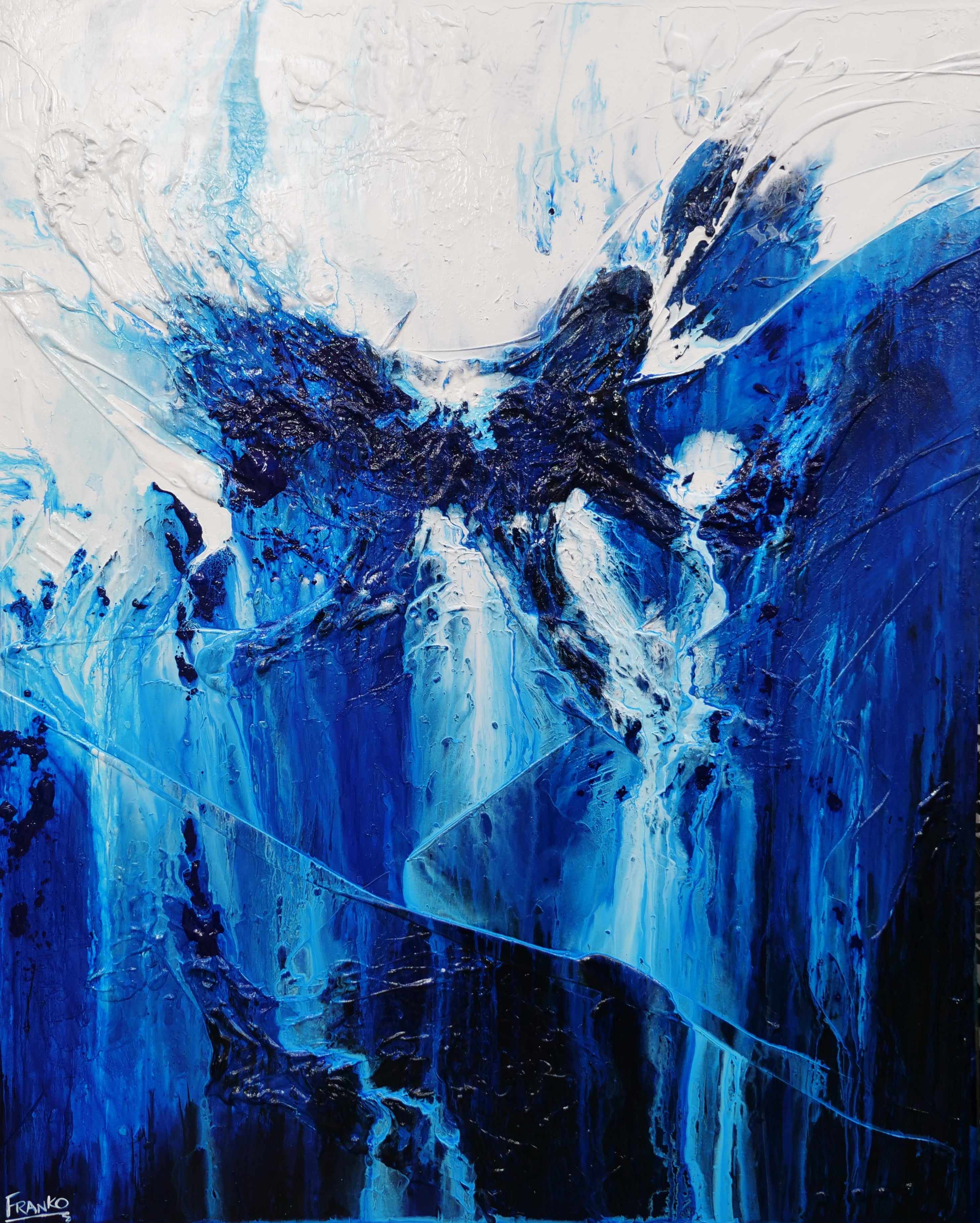 Blueberry Falls 120cm x 150cm Blue White Textured Abstract Painting-Abstract-Franko-[Franko]-[Australia_Art]-[Art_Lovers_Australia]-Franklin Art Studio