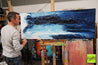 Bluey Blue 160cm x 60cm Blue White Textured Abstract Painting (SOLD)-Abstract-Franko-[franko_artist]-[Art]-[interior_design]-Franklin Art Studio