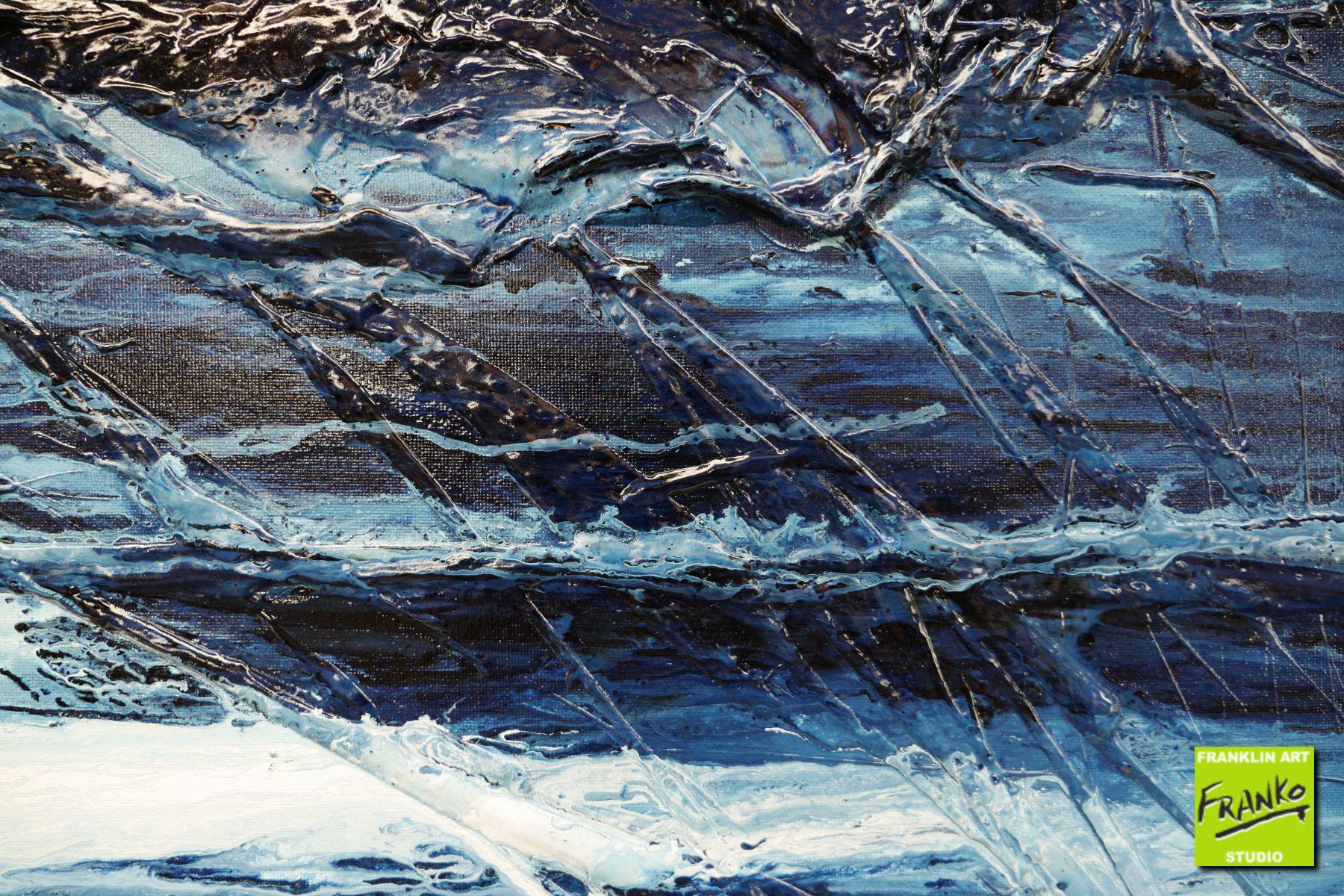 Bluey Blue 160cm x 60cm Blue White Textured Abstract Painting (SOLD)