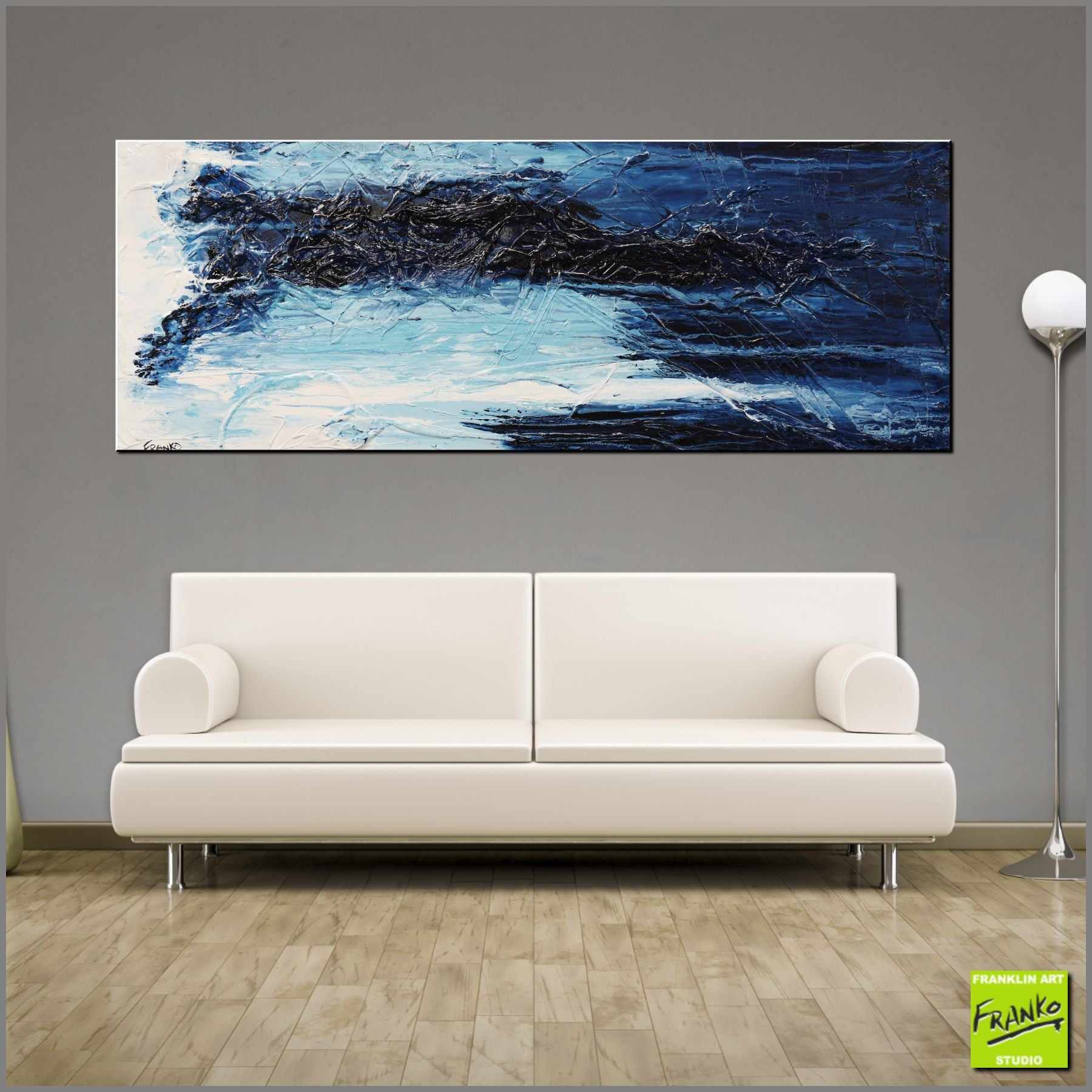 Bluey Blue 160cm x 60cm Blue White Textured Abstract Painting (SOLD)-Abstract-Franko-[Franko]-[huge_art]-[Australia]-Franklin Art Studio