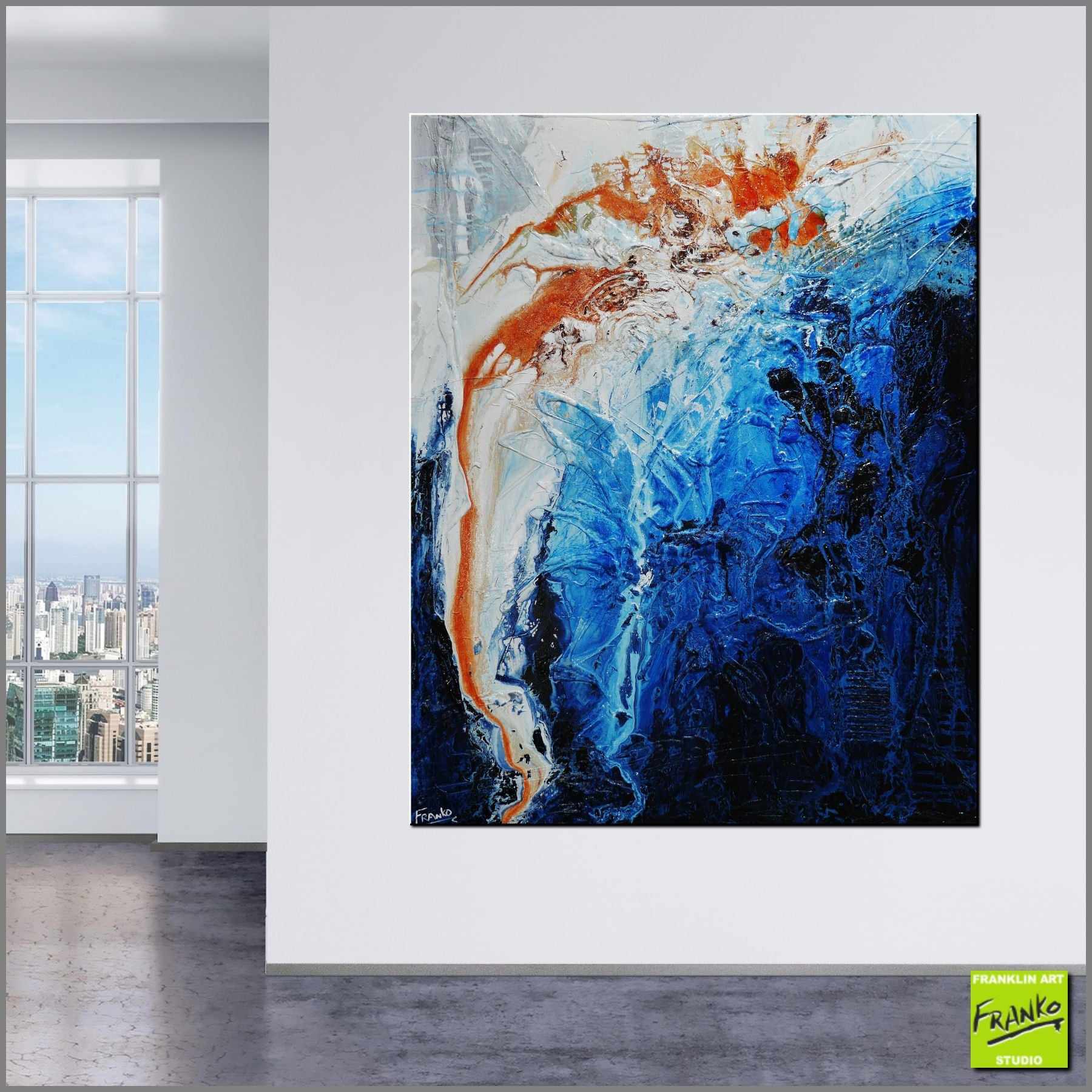 Bluish Utopia 120cm x 150cm Blue White Brown Textured Abstract Painting (SOLD)-Abstract-Franko-[Franko]-[huge_art]-[Australia]-Franklin Art Studio