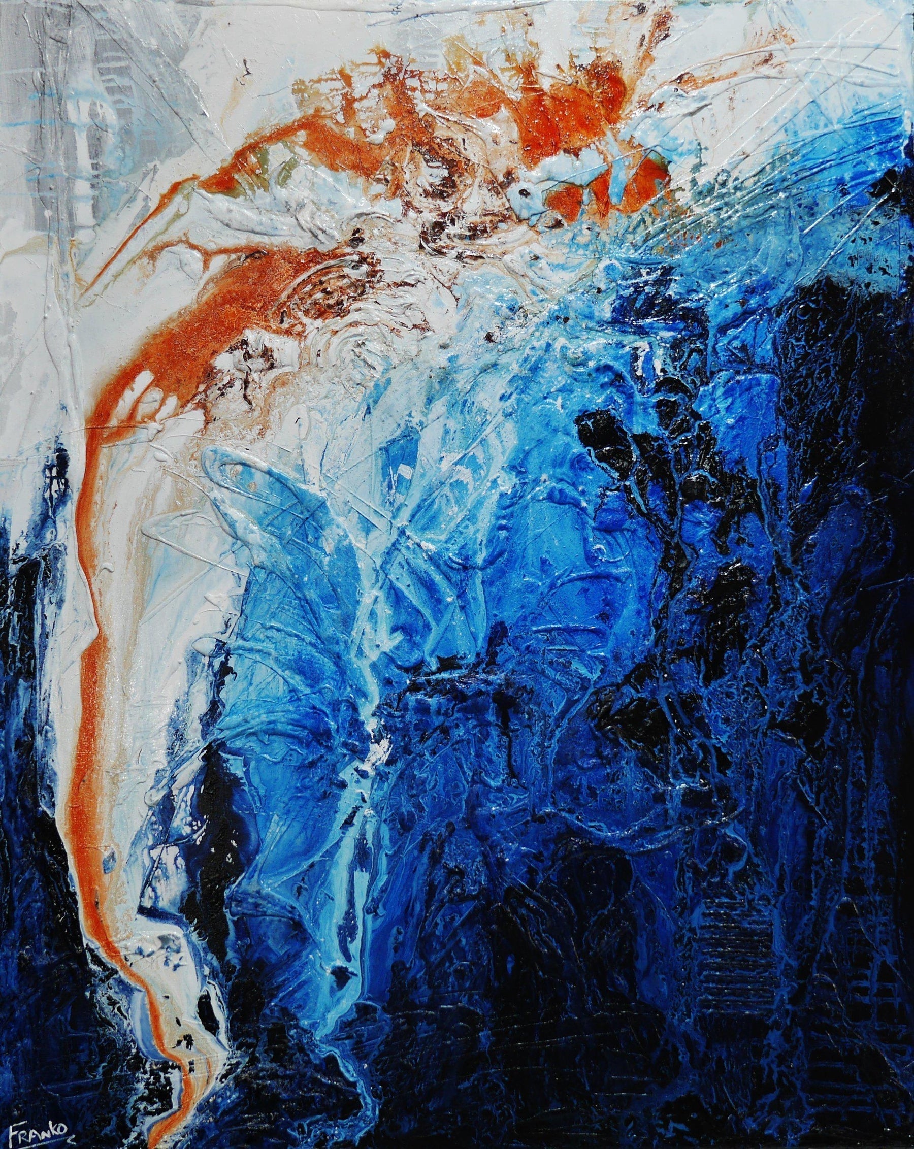 Bluish Utopia 120cm x 150cm Blue White Brown Textured Abstract Painting (SOLD)-Abstract-Franko-[Franko]-[Australia_Art]-[Art_Lovers_Australia]-Franklin Art Studio