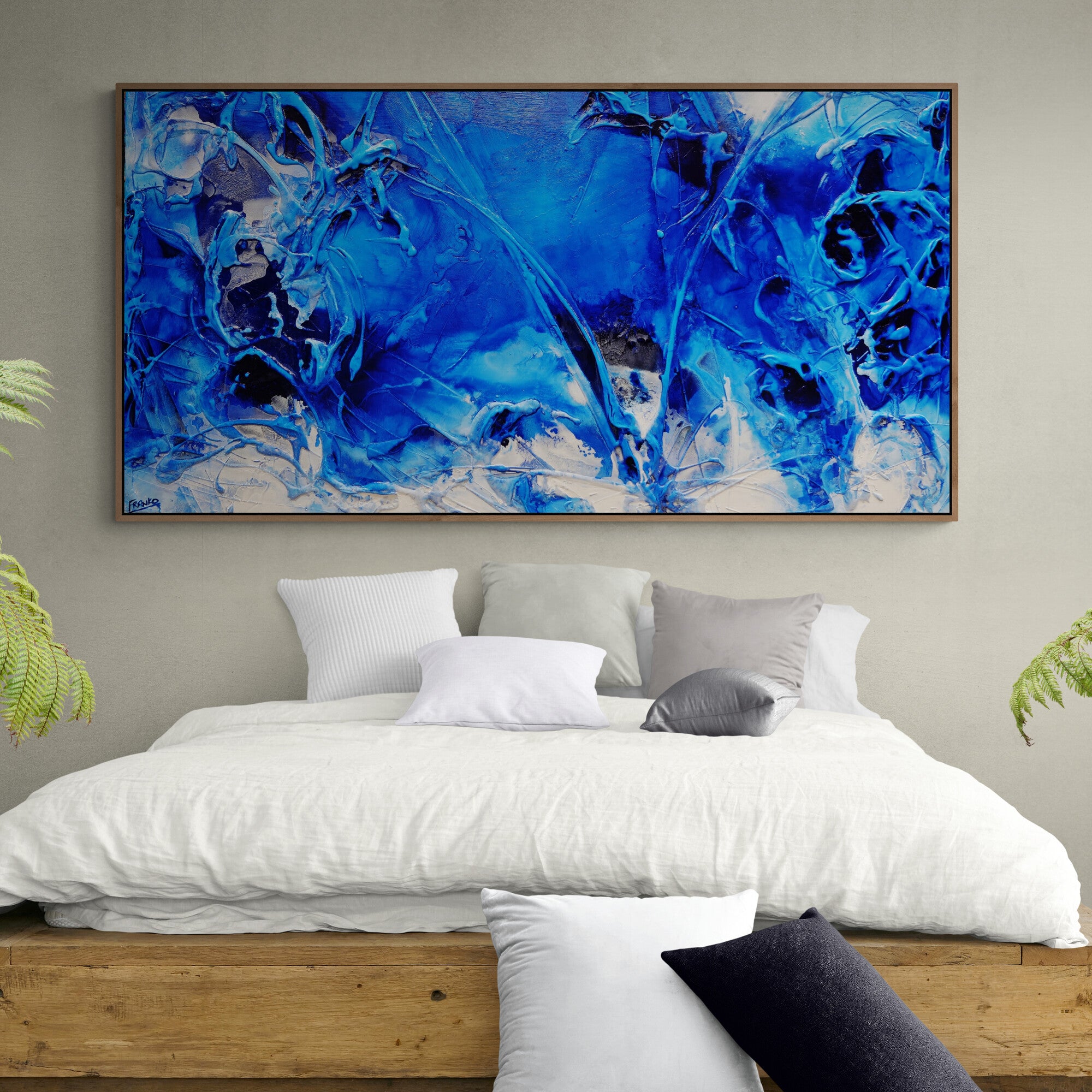 Sapphire Horizon 190cm x 100cm Blue White Textured Abstract Painting (SOLD)