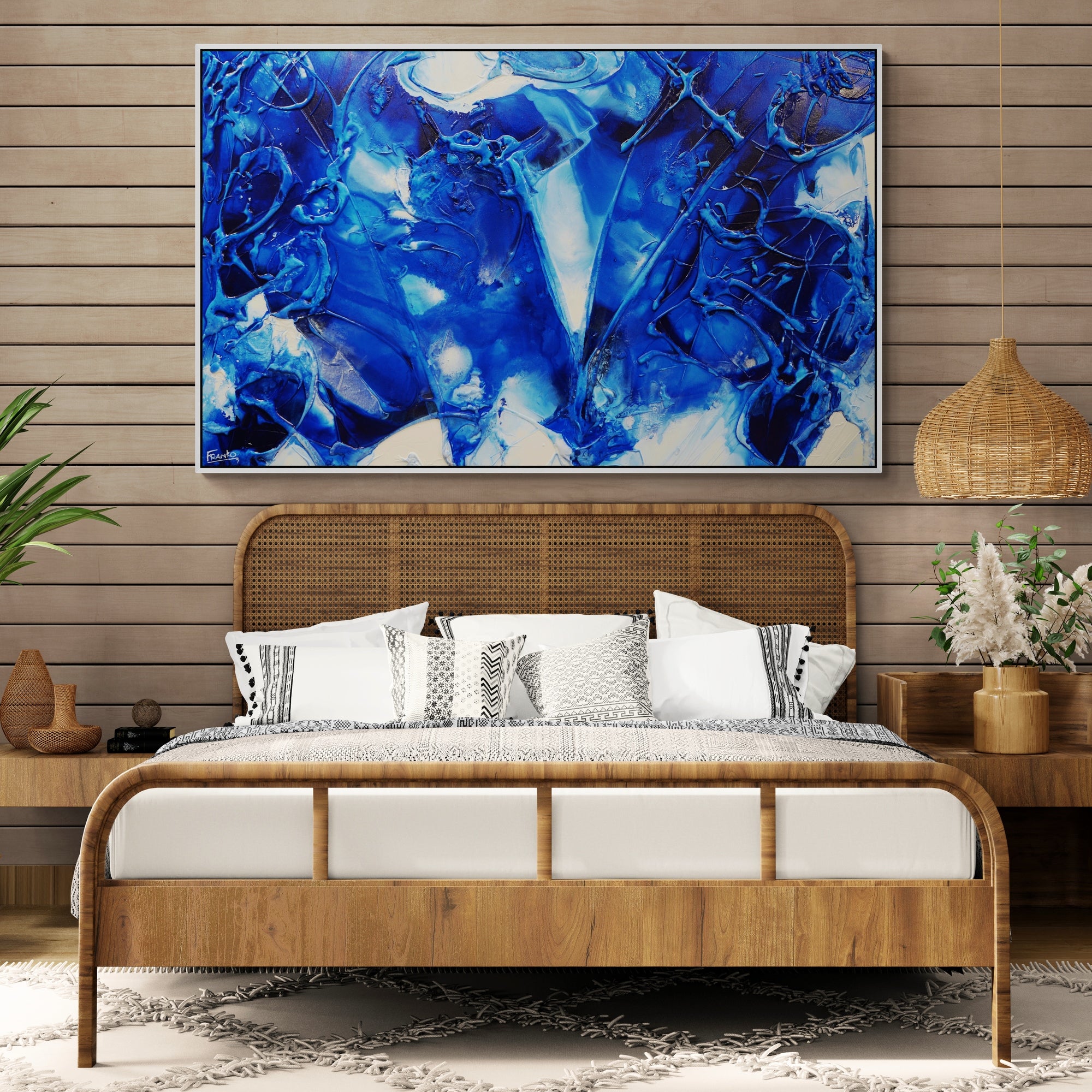 Aquatica 160cm x 100cm Blue White Textured Abstract Painting-Abstract-[Franko Artist]-[The Block]-[Dream Homes]-[ideas]-Franklin Art Studio