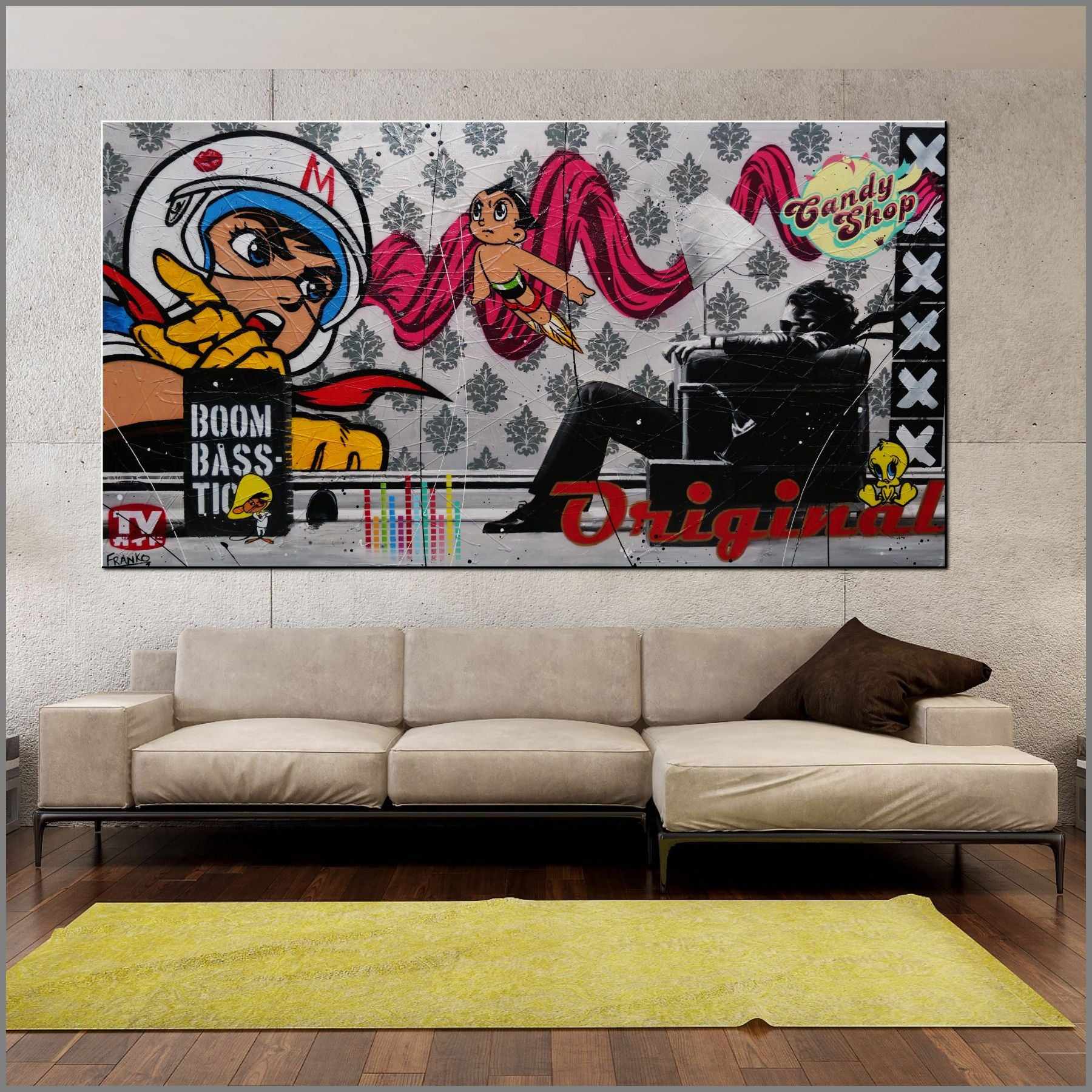 Boomtastic 190cm x 100cm Blown Away Guy Textured Urban Pop Art Painting (SOLD)-Urban Pop Art-Franko-[huge]-[Australian]-[best Selling]-Franklin Art Studio