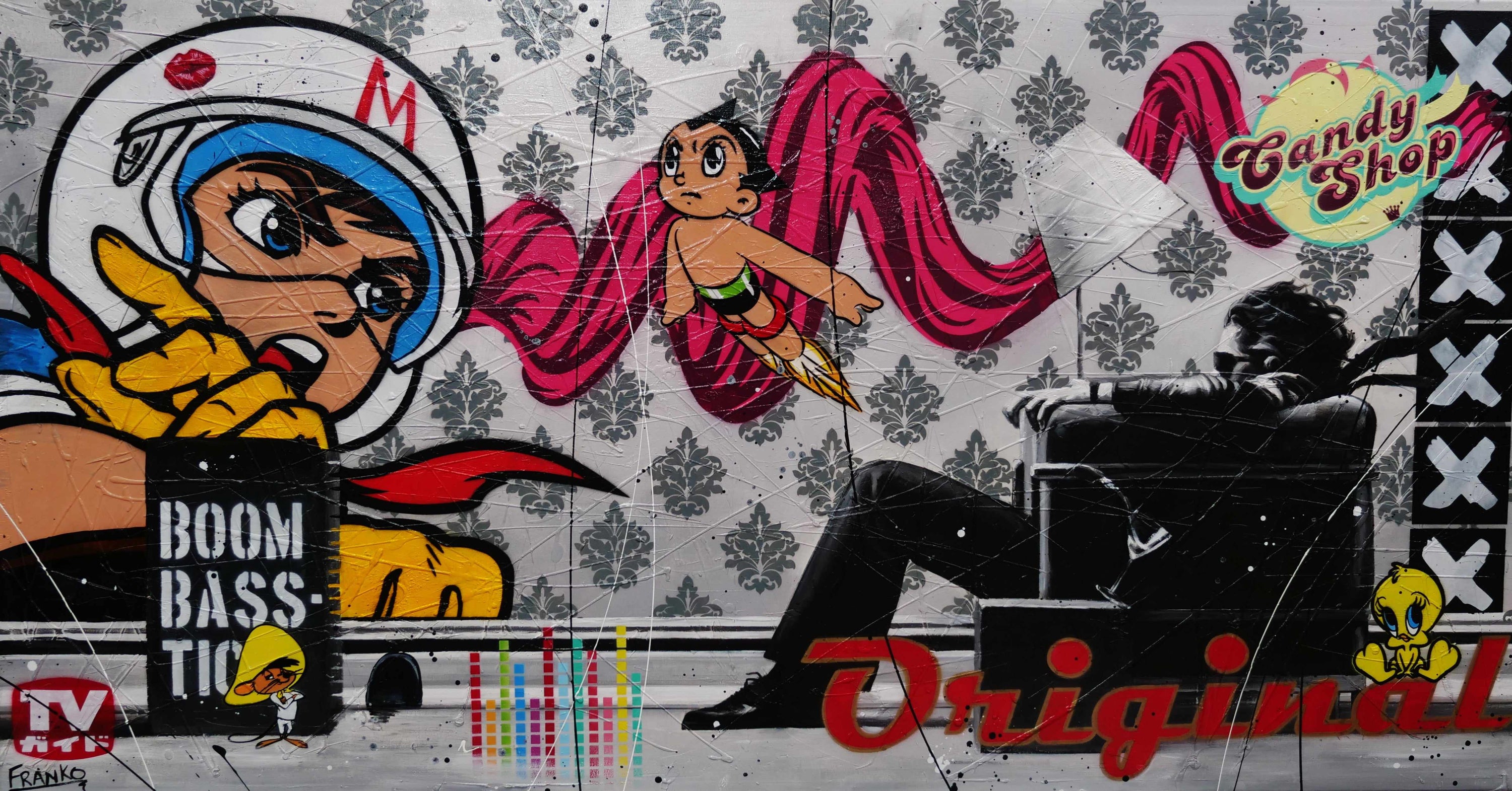 Boomtastic 190cm x 100cm Blown Away Guy Textured Urban Pop Art Painting (SOLD)-Urban Pop Art-[Franko ]-[Gallery]-[popular]-[Australia]-Franklin Art Studio
