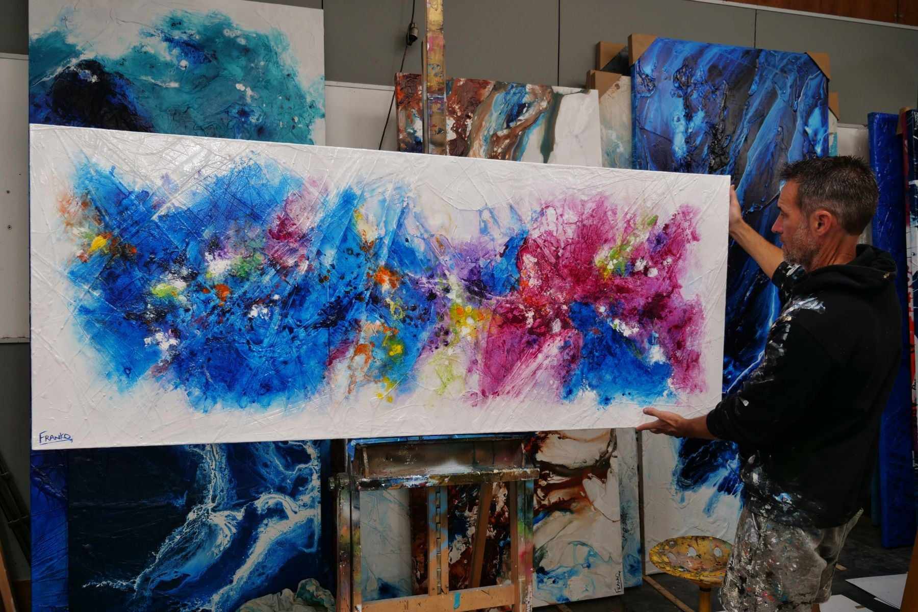 Bouquet Spirit 200cm x 80cm Colourful Textured Abstract Painting (SOLD)-Abstract-[Franko Artist]-[Gold Coast]-[Brisbane]-[Huge]-Franklin Art Studio