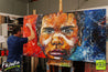 Boy Warrior Blu 190cm x 100cm Aboriginal Warrior Abstract Realism Textured Painting (SOLD)-abstract realism-[Franko Artist]-[Cheryl]-[Wendy]-[Gabriela]-Franklin Art Studio
