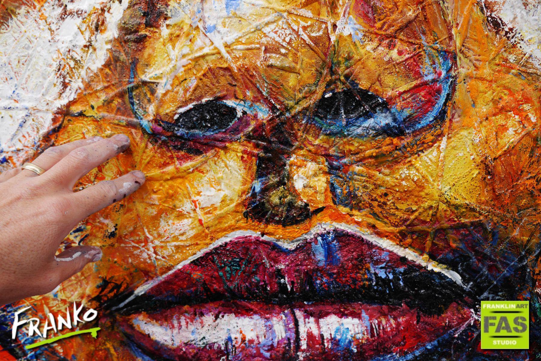 Boy Warrior Blu 190cm x 100cm Aboriginal Warrior Abstract Realism Textured Painting (SOLD)-abstract realism-[Franko]-[Artist]-[Australia]-[Painting]-Franklin Art Studio