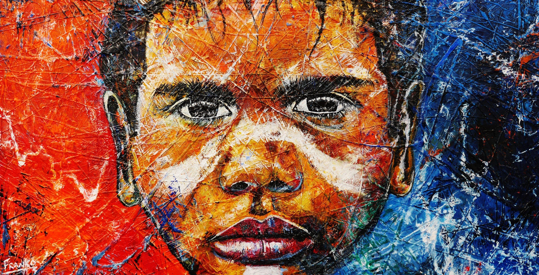Boy Warrior Blu 190cm x 100cm Aboriginal Warrior Abstract Realism Textured Painting (SOLD)-abstract realism-Franko-[Franko]-[Australia_Art]-[Art_Lovers_Australia]-Franklin Art Studio