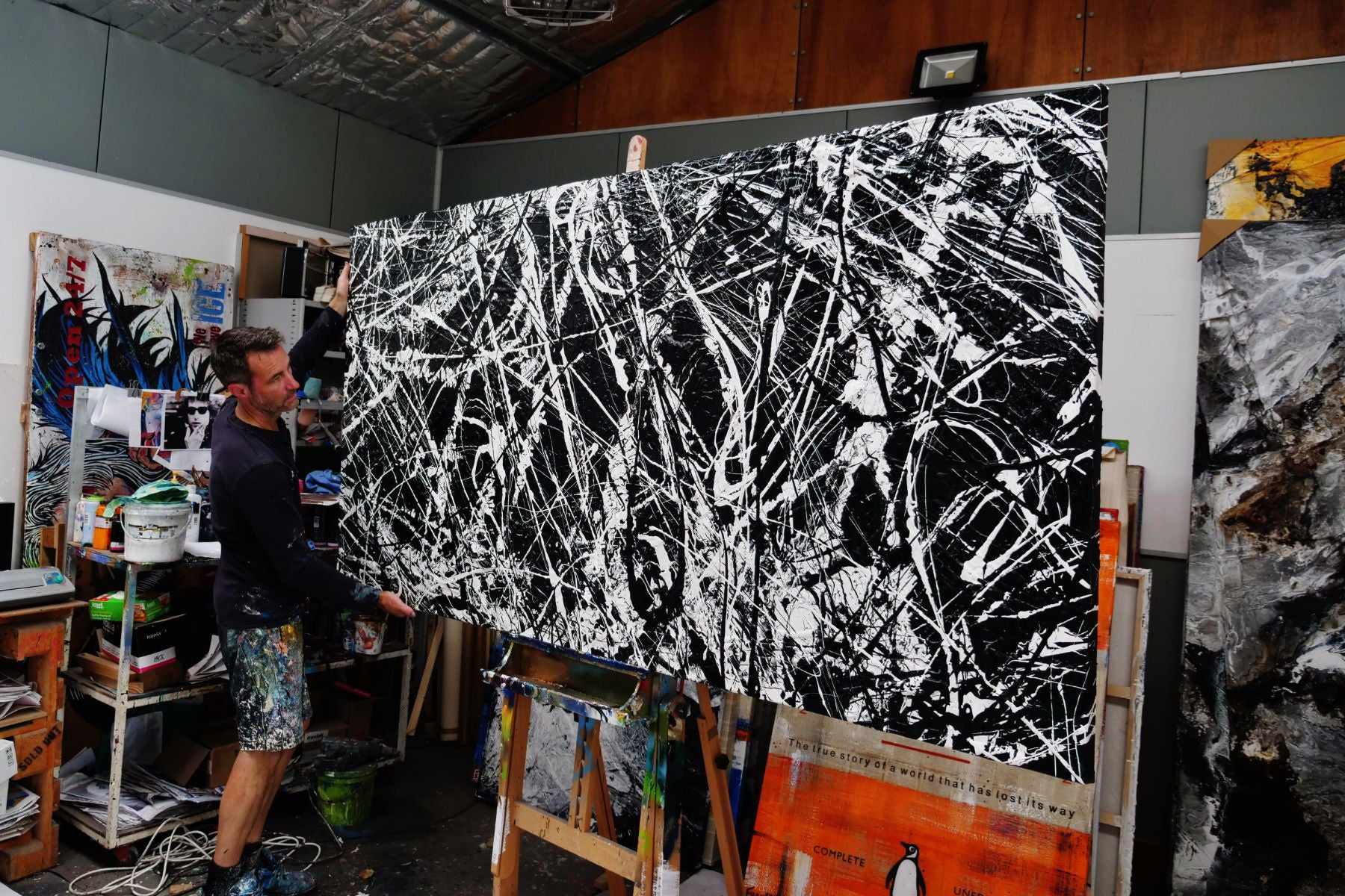 Brain Freezer 240cm x 120cm Black White Textured Abstract Painting (SOLD)-Abstract-Franko-[franko_artist]-[Art]-[interior_design]-Franklin Art Studio