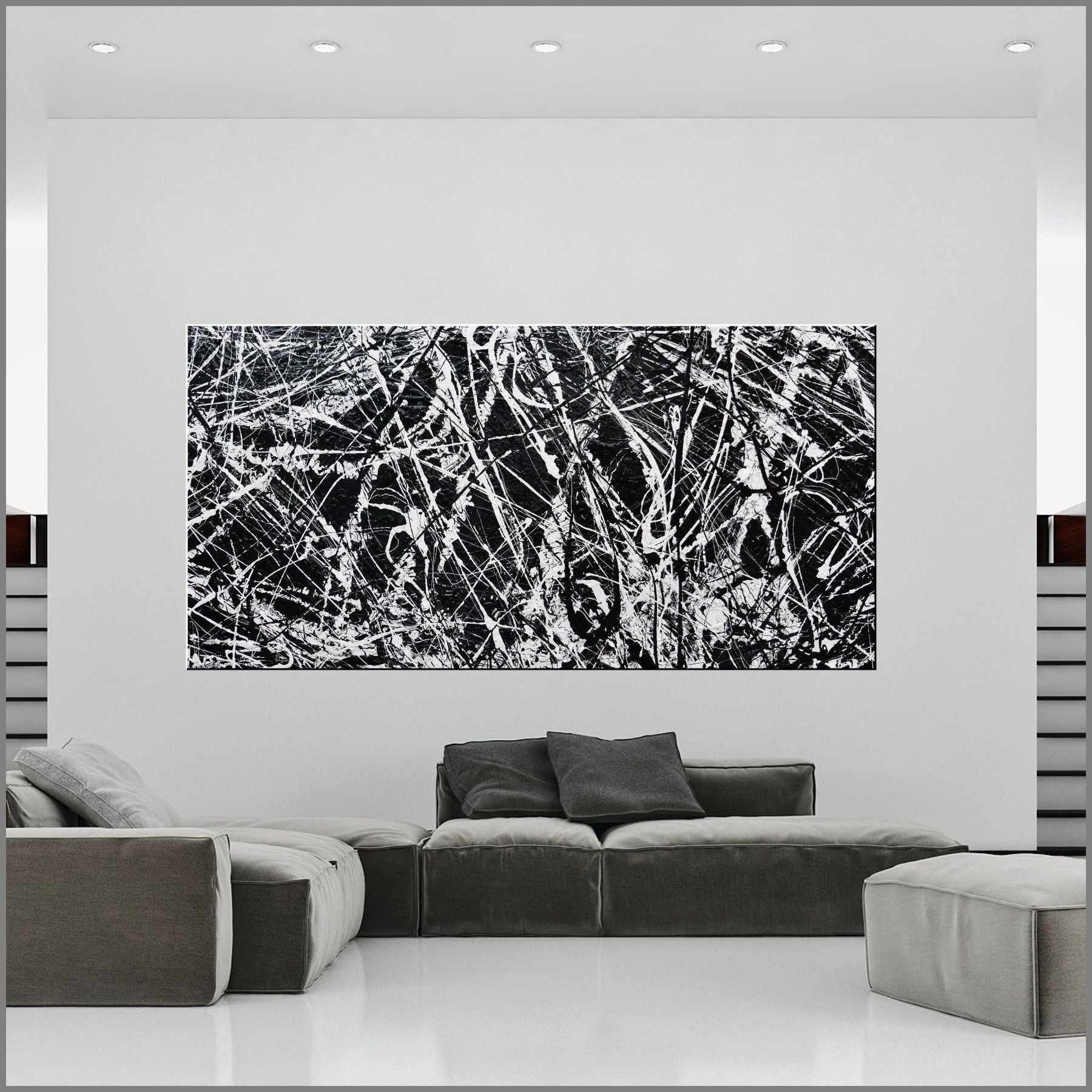 Brain Freezer 240cm x 120cm Black White Textured Abstract Painting (SOLD)-Abstract-Franko-[Franko]-[huge_art]-[Australia]-Franklin Art Studio