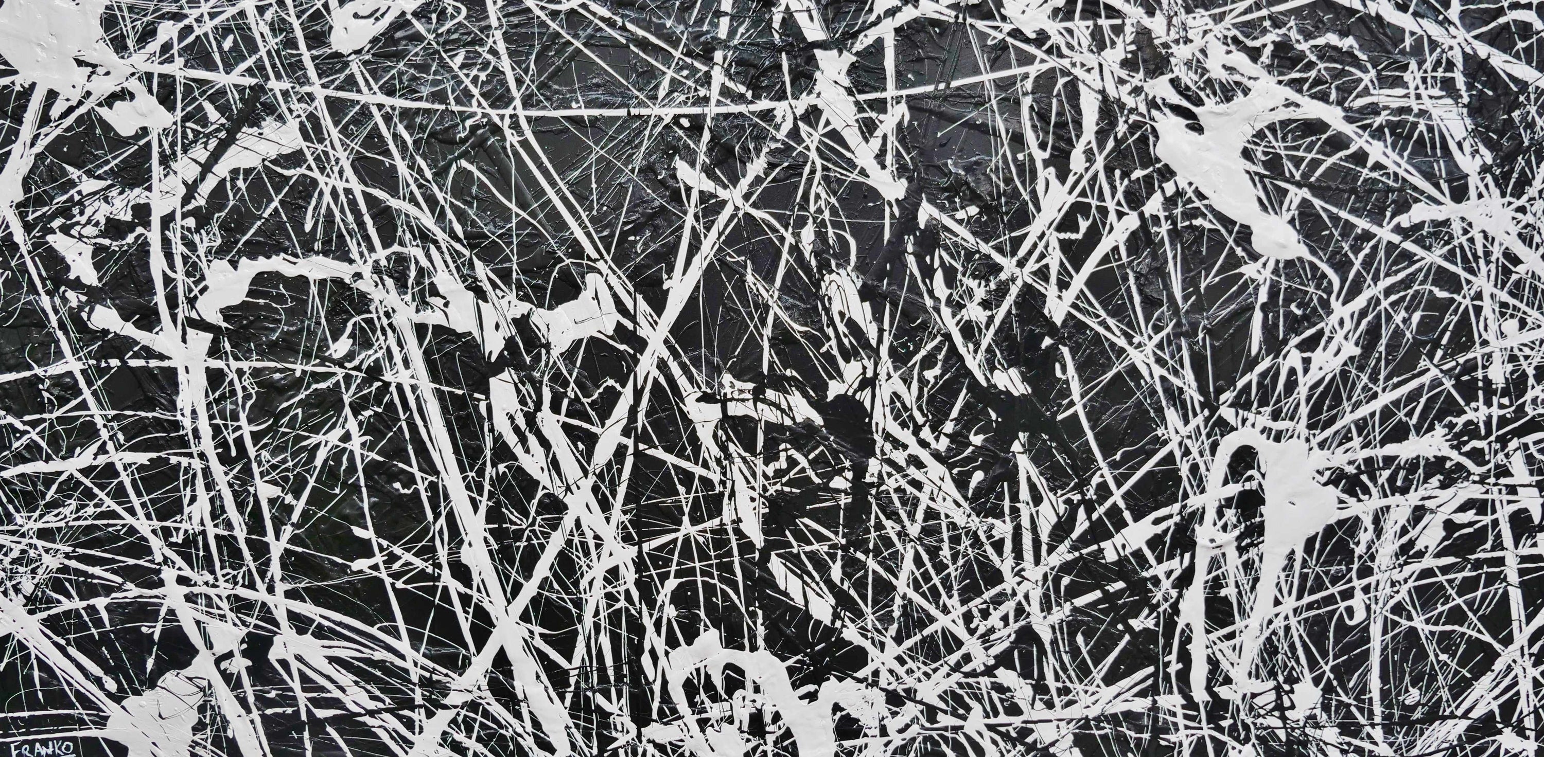 Brain Scatter 240cm x 120cm Black White Textured Abstract Painting (SOLD)-Abstract-[Franko ]-[Gallery]-[popular]-[Australia]-Franklin Art Studio