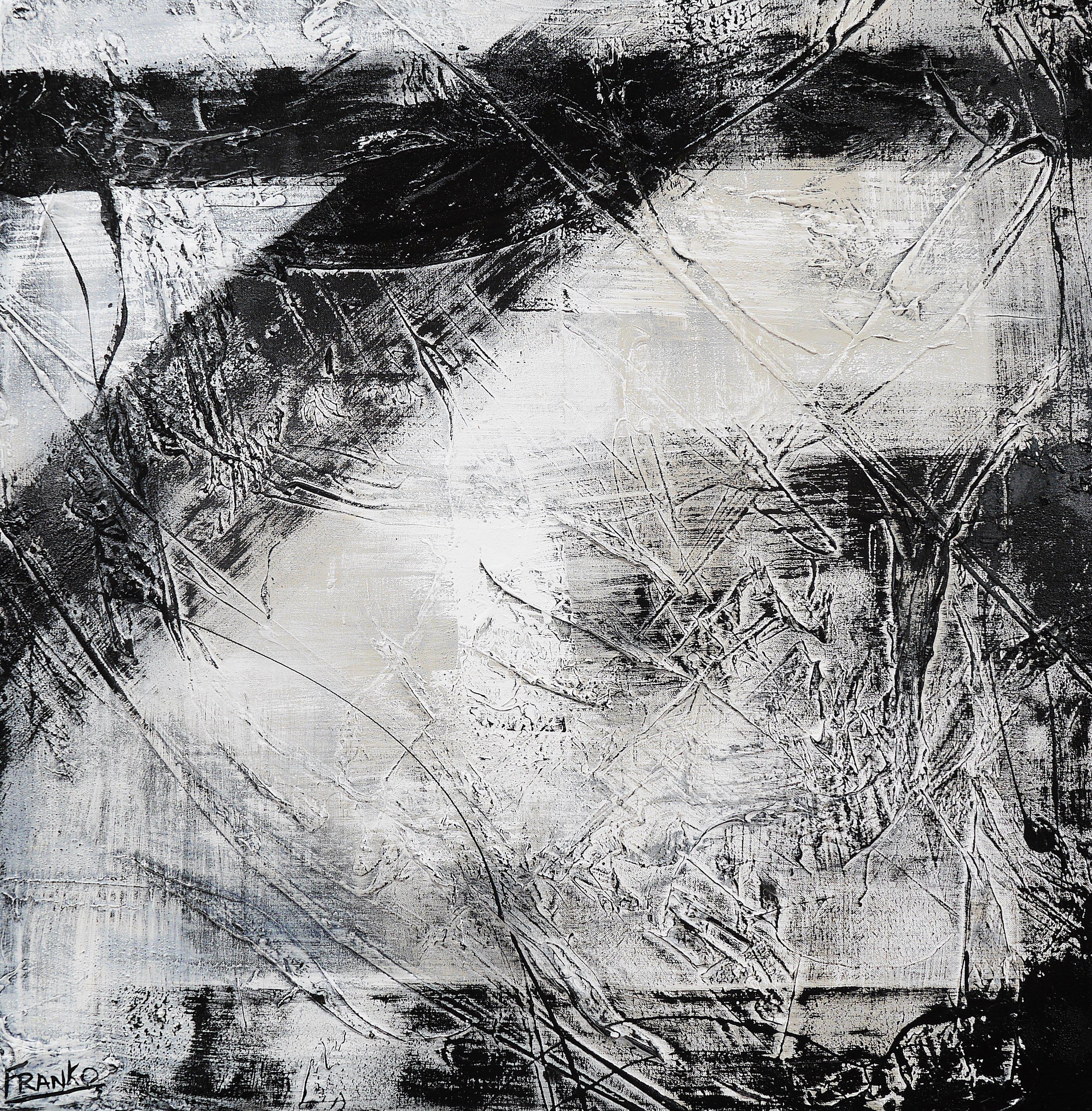 Brainwashed 100cm x 100cm Grey Black Abstract Painting (SOLD)-Abstract-Franko-[Franko]-[Australia_Art]-[Art_Lovers_Australia]-Franklin Art Studio