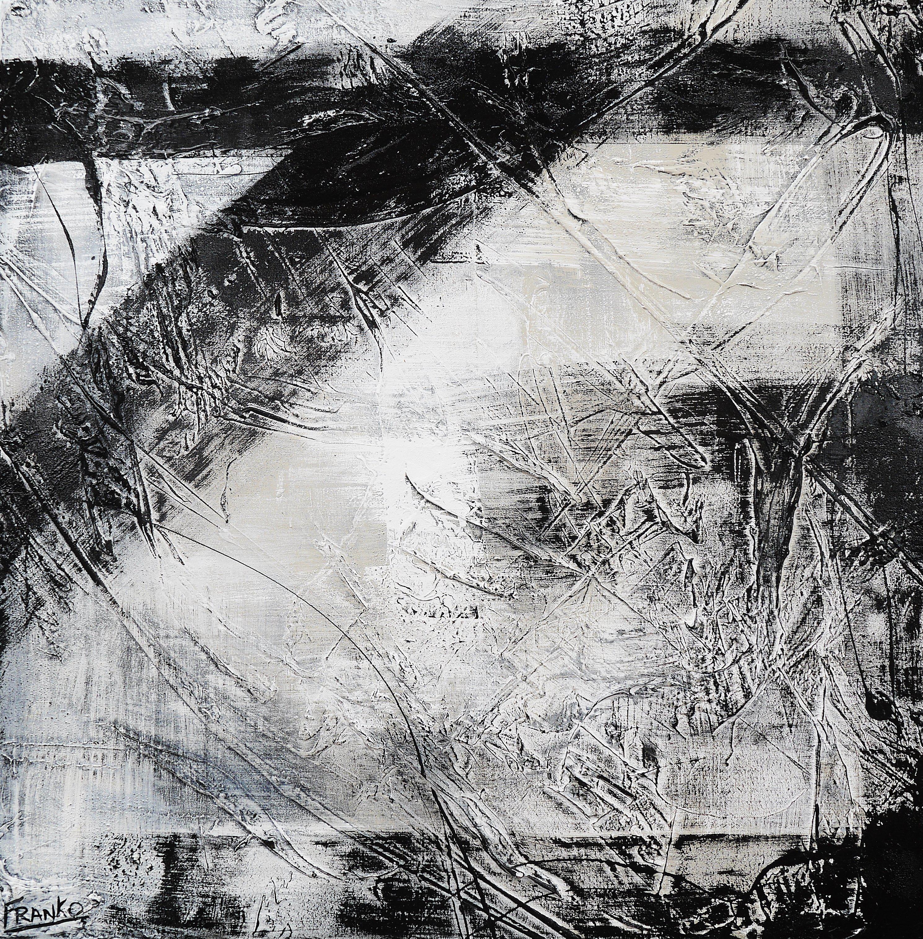 Brainwashed 100cm x 100cm Grey Black Abstract Painting (SOLD)-Abstract-[Franko ]-[Gallery]-[popular]-[Australia]-Franklin Art Studio