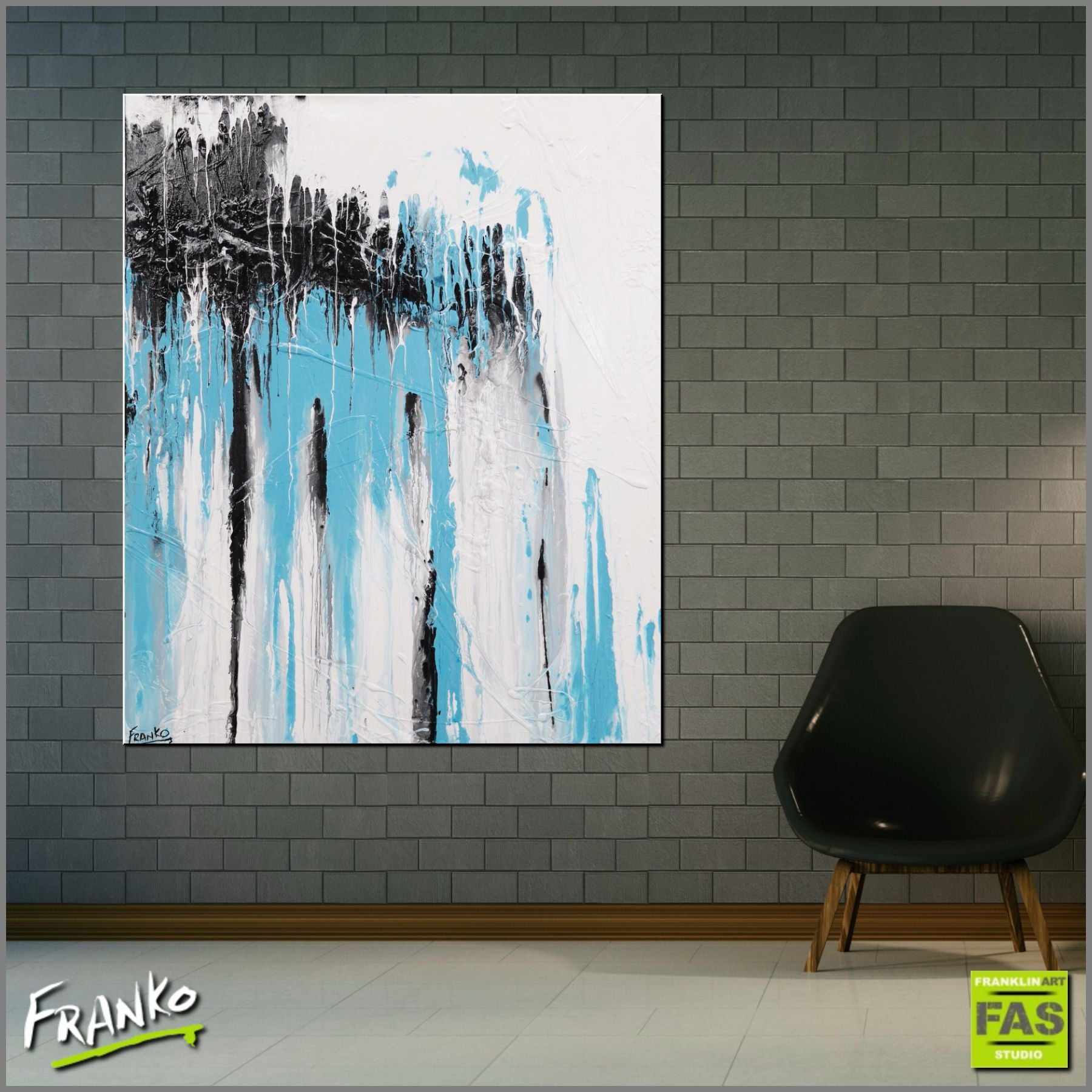 Bright Blue 120cm x 100cm Blue Abstract Painting (SOLD)-abstract-Franko-[Franko]-[huge_art]-[Australia]-Franklin Art Studio