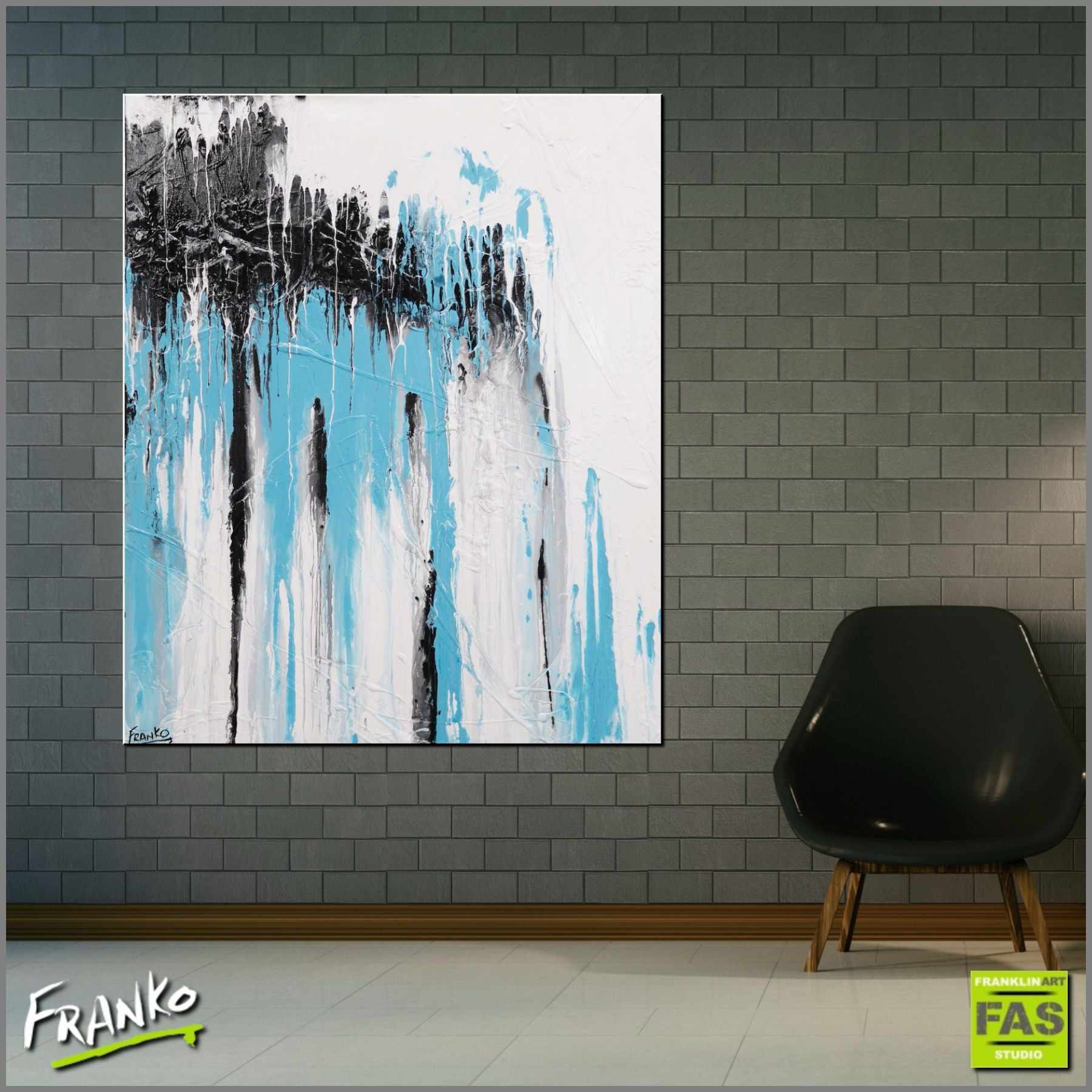 Bright Blue 120cm x 100cm Blue Abstract Painting (SOLD)-abstract-Franko-[huge]-[Australian]-[best Selling]-Franklin Art Studio
