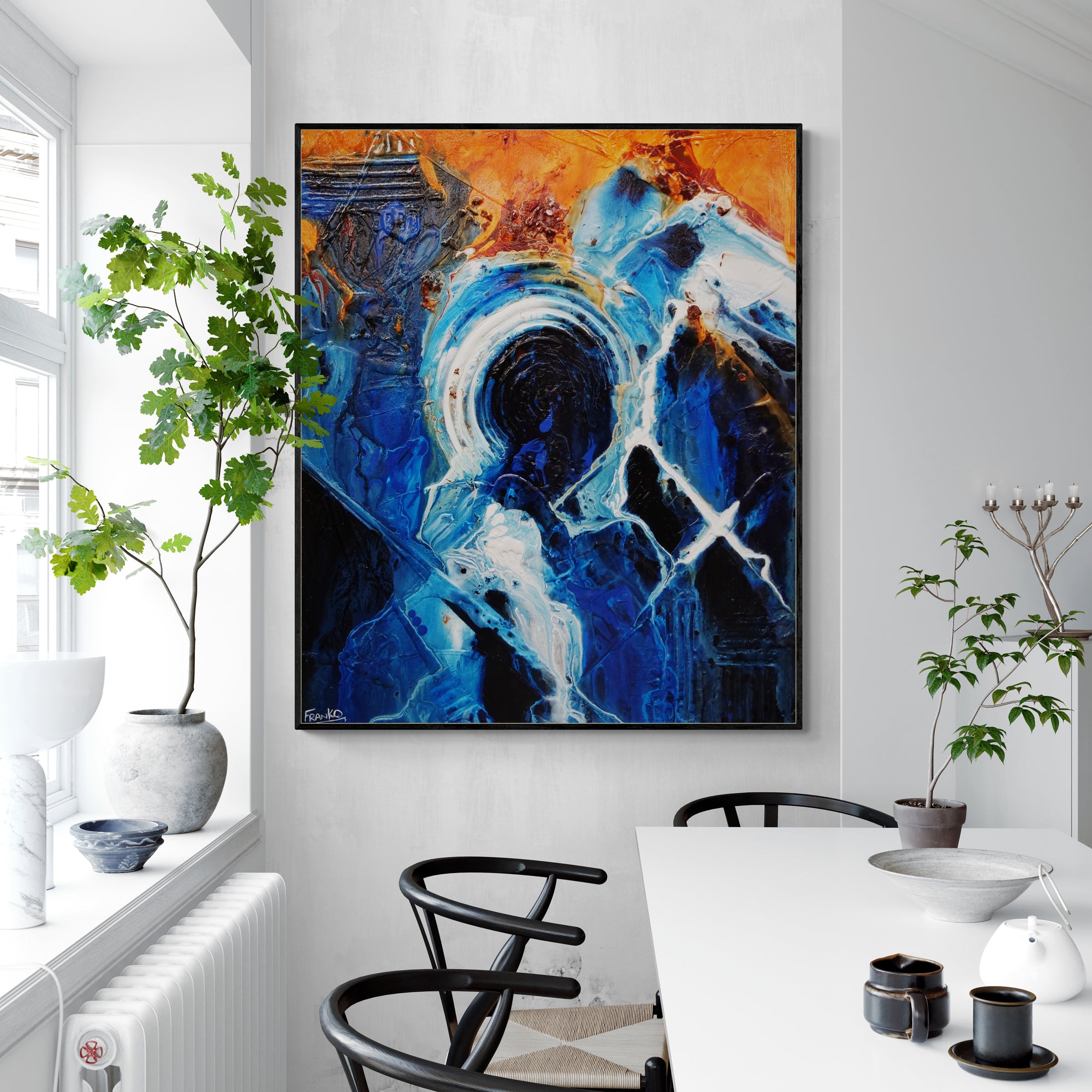 Leather and Sapphires 120cm x 100cm Blue Orange Textured Abstract Painting