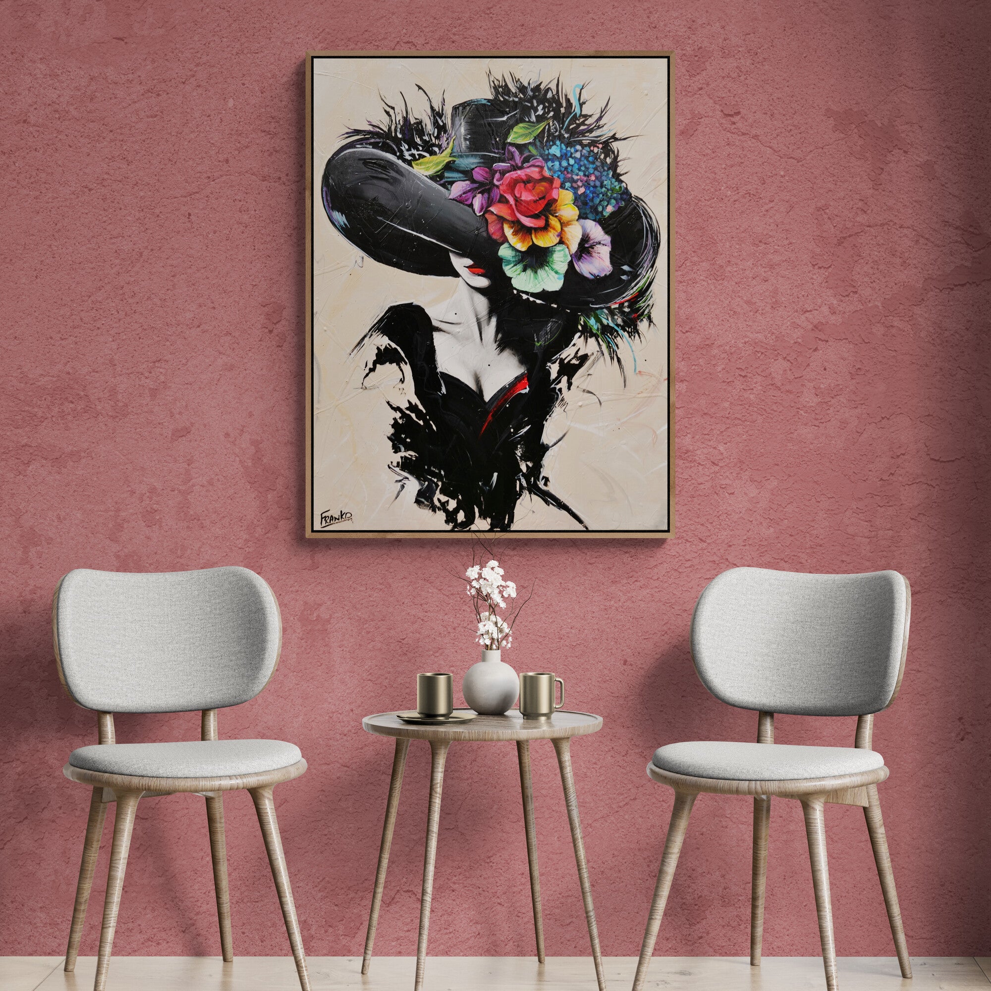 Summer 75cm x 100cm Flower Hat Abstract Elegance Textured Painting (SOLD)-people-Franko-[huge]-[Australian]-[best Selling]-Franklin Art Studio