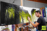 Brush Bush 160cm x 60cm Black Green White Abstract Painting (SOLD)-Abstract-Franko-[franko_artist]-[Art]-[interior_design]-Franklin Art Studio