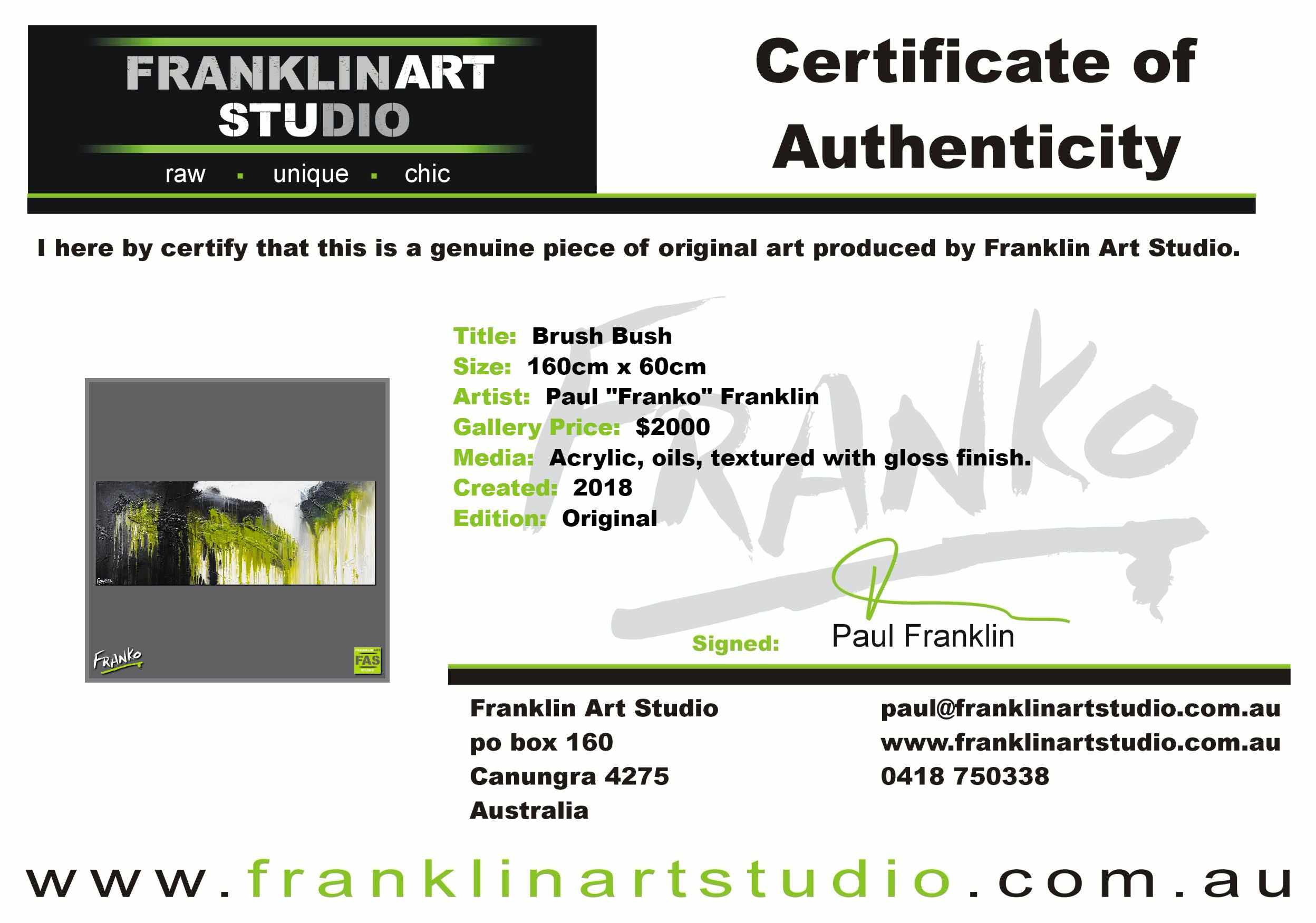 Brush Bush 160cm x 60cm Black Green White Abstract Painting (SOLD)-Abstract-Franko-[franko_art]-[beautiful_Art]-[The_Block]-Franklin Art Studio
