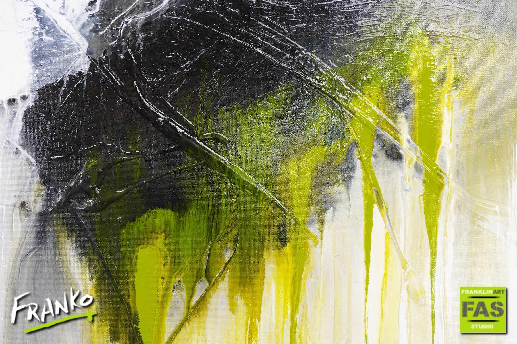 Brush Bush 160cm x 60cm Black Green White Abstract Painting (SOLD)-Abstract-[Franko]-[Artist]-[Australia]-[Painting]-Franklin Art Studio