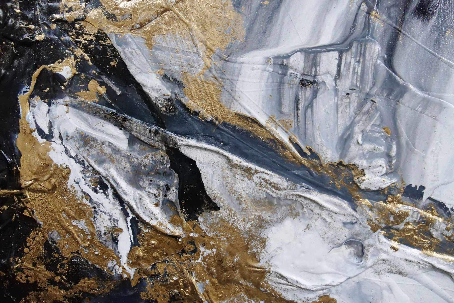 Bullion 200cm x 120cm Black White Gold Textured Abstract Painting (SOLD)