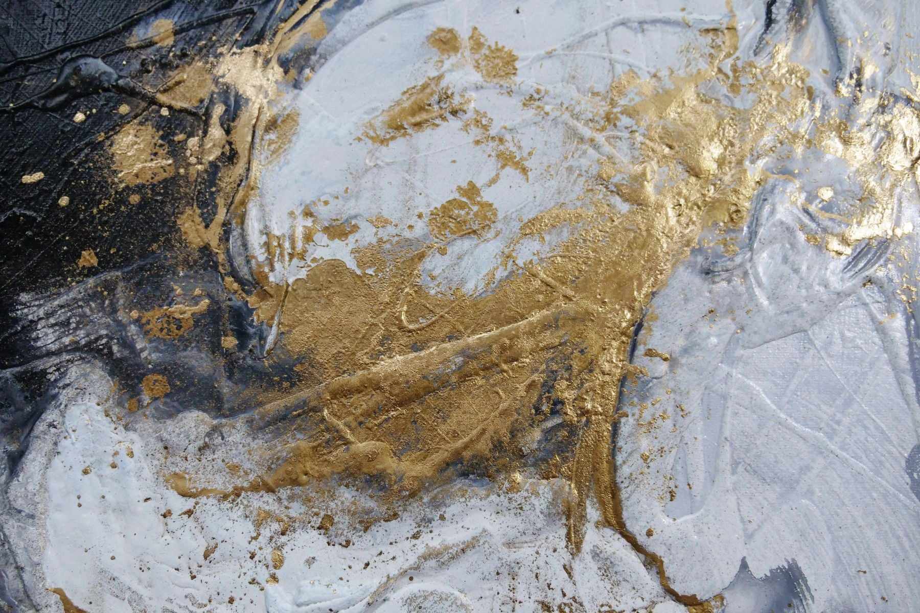 Bullion 200cm x 120cm Black White Gold Textured Abstract Painting (SOLD)
