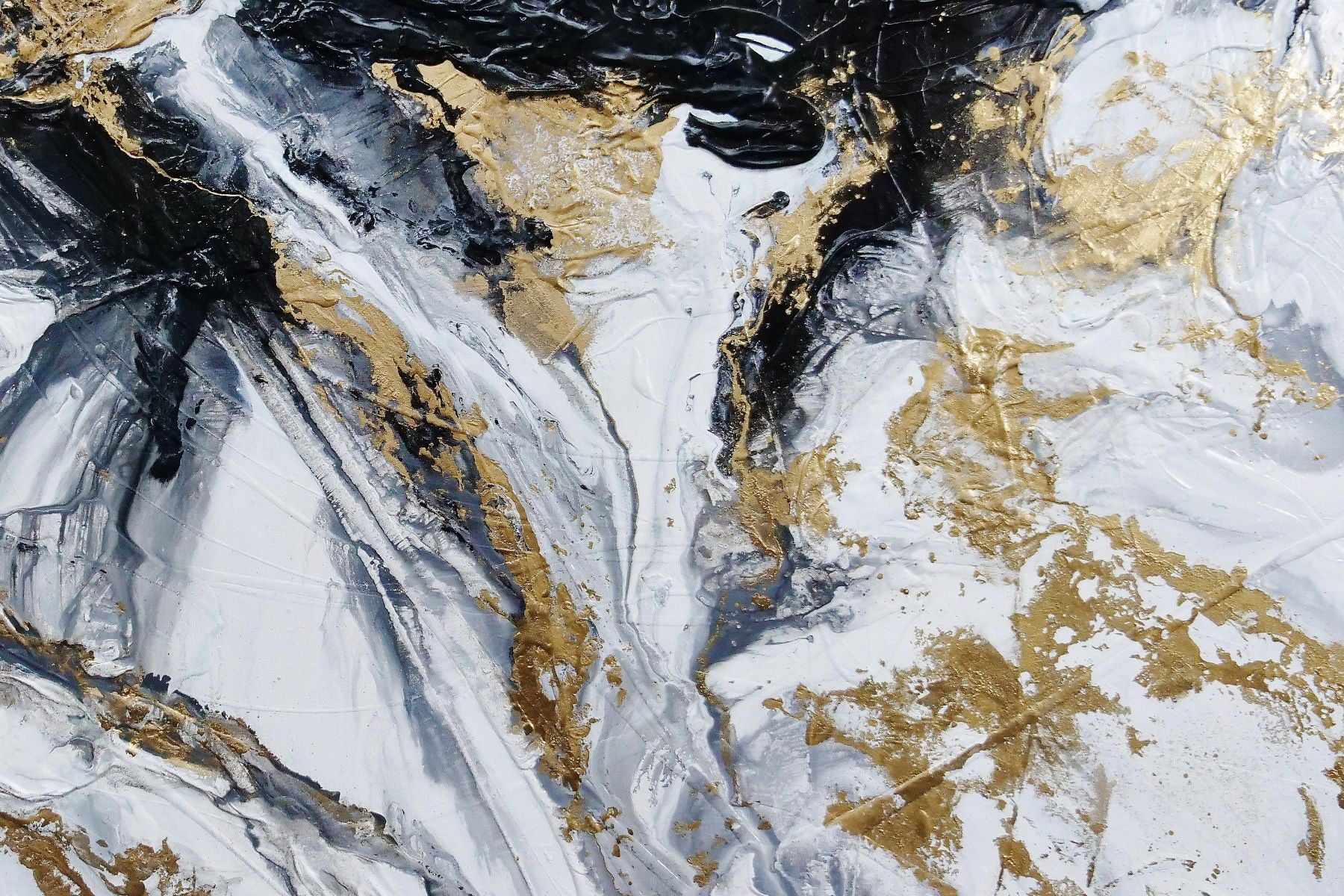 Bullion 200cm x 120cm Black White Gold Textured Abstract Painting (SOLD)