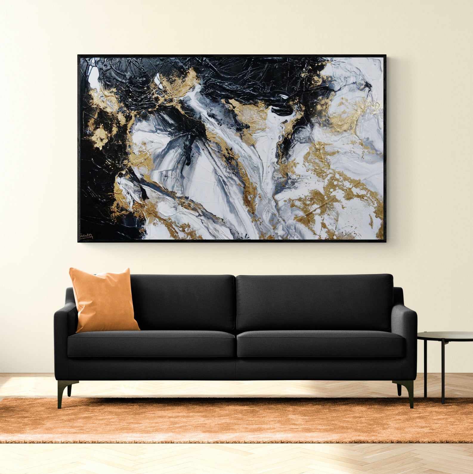 Bullion 200cm x 120cm Black White Gold Textured Abstract Painting (SOLD)-Abstract-[Franko]-[Artist]-[Australia]-[Painting]-Franklin Art Studio